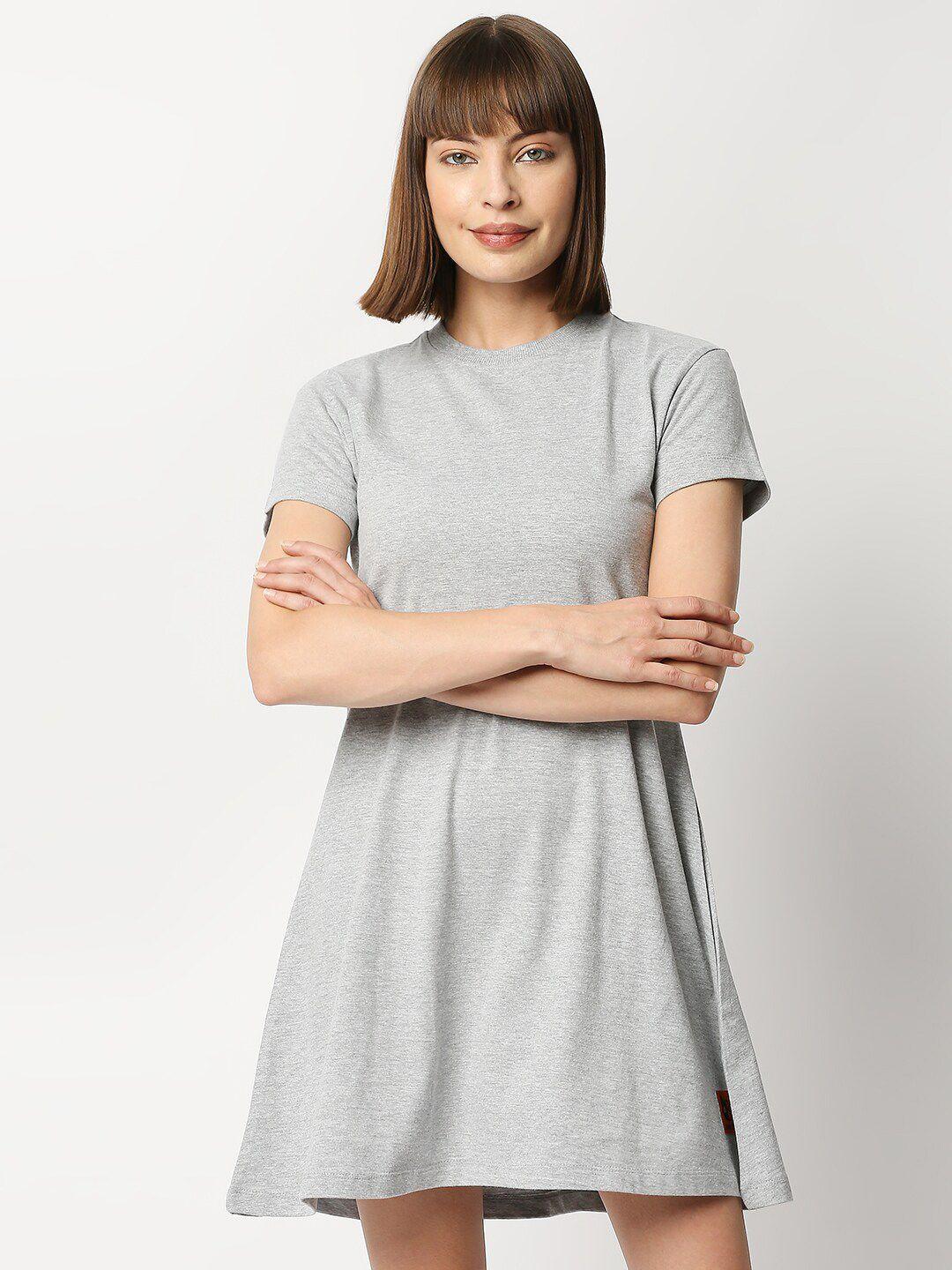 blamblack grey melange solid cotton t-shirt dress