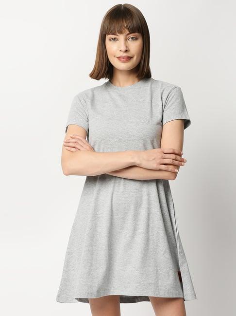 blamblack light grey cotton textured t shirt dress