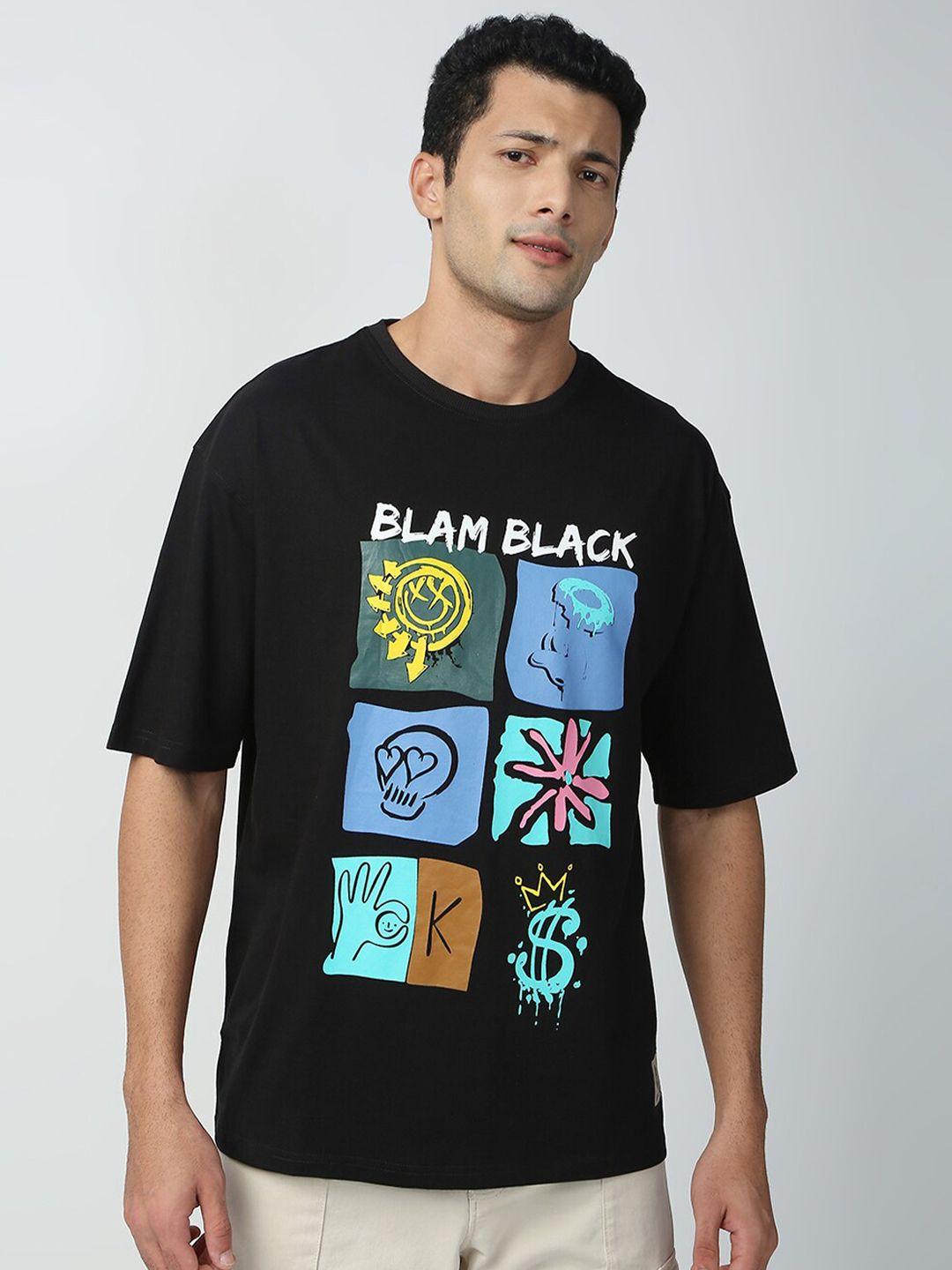 blamblack men  printed drop-shoulder sleeves t-shirt