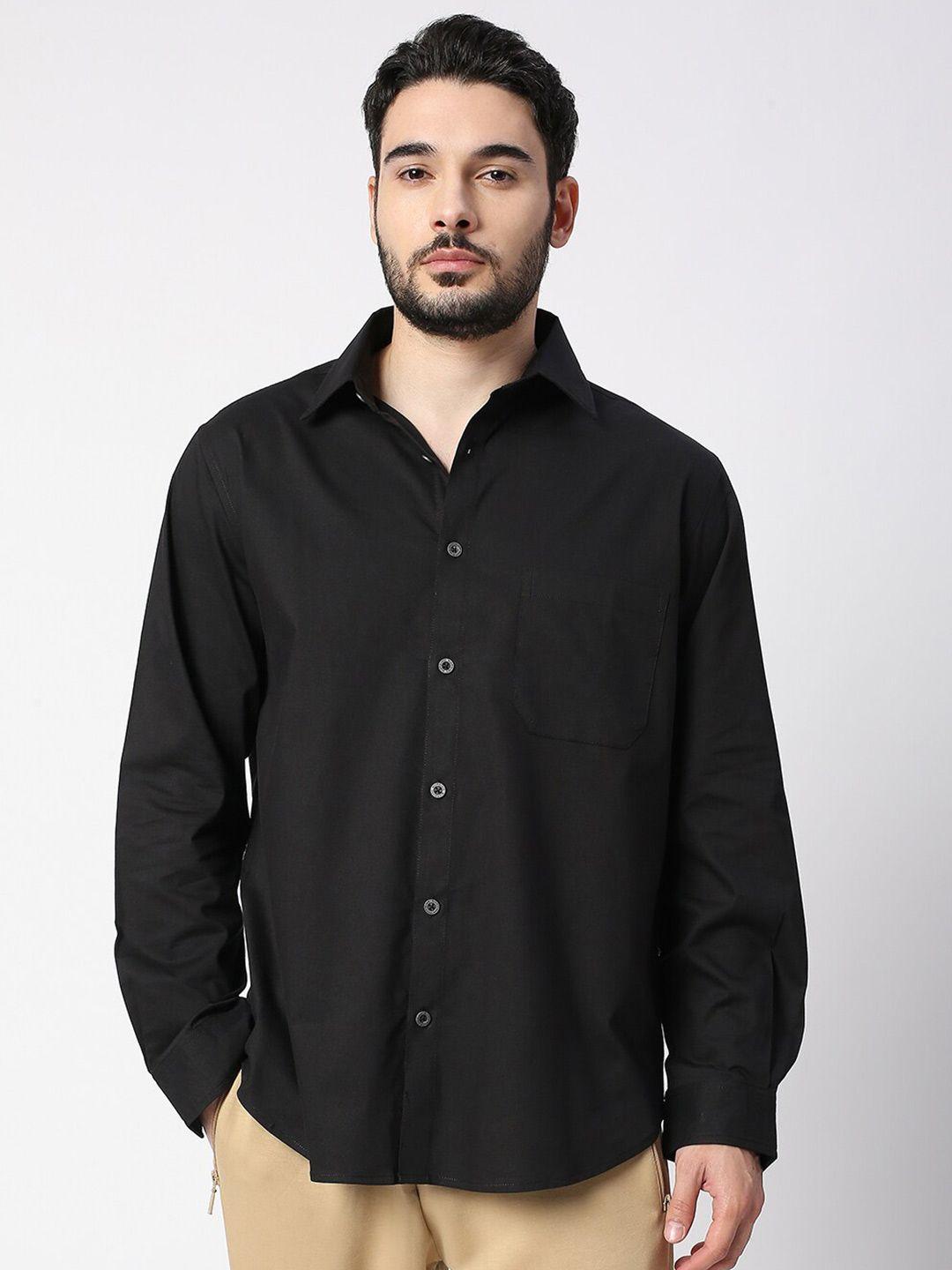 blamblack men black smart casual shirt