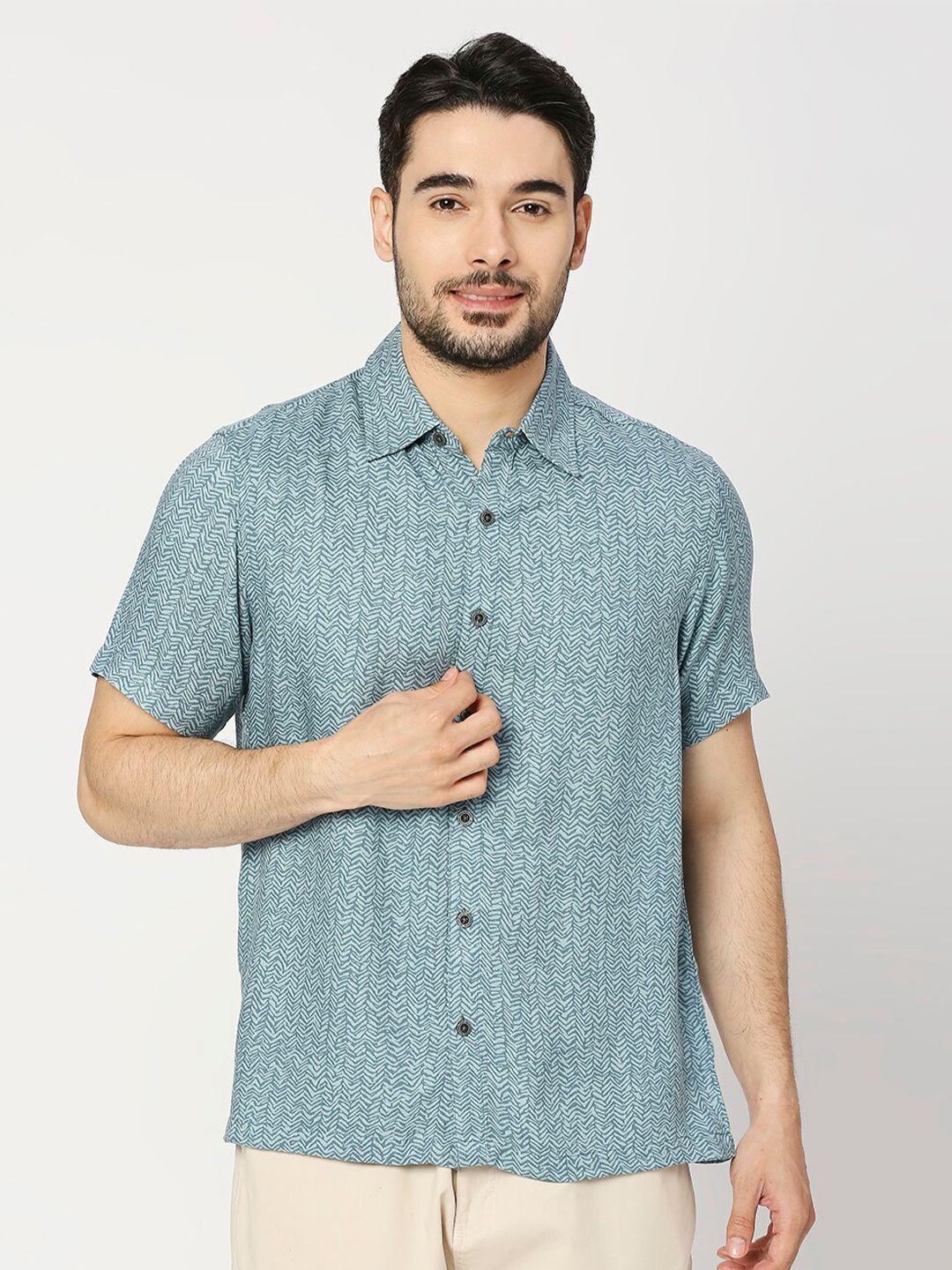 blamblack men blue comfort opaque printed casual shirt