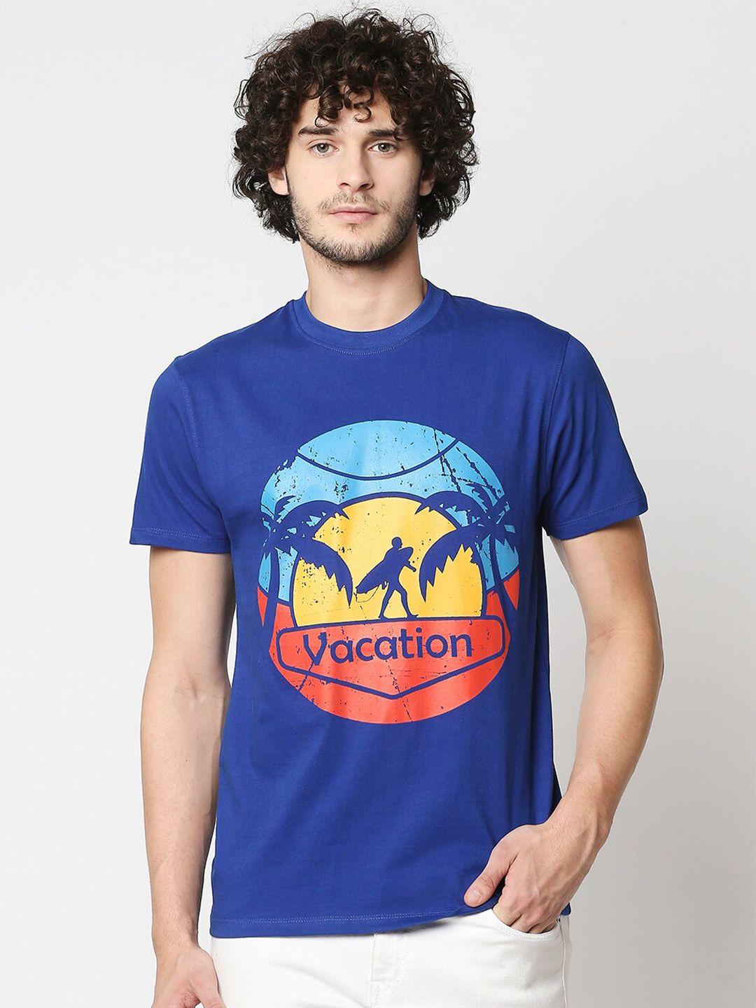 blamblack men blue printed t-shirt