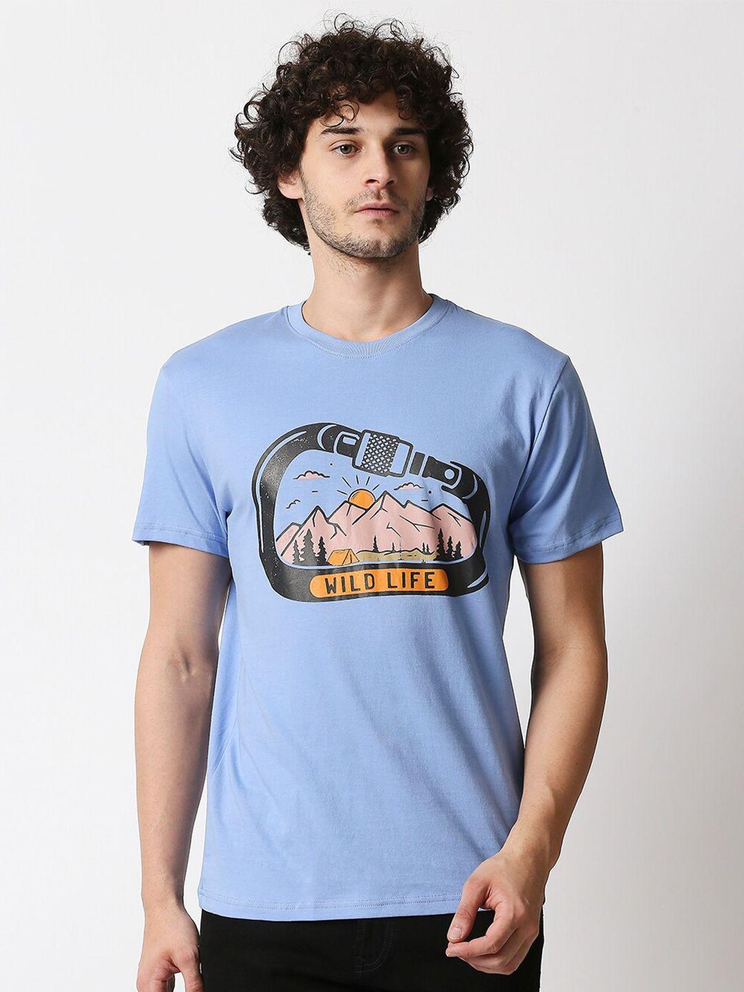 blamblack men blue typography printed t-shirt