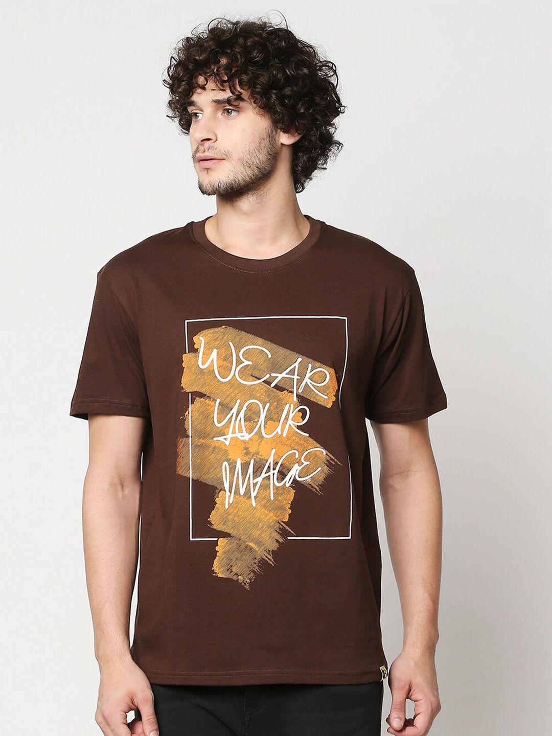 blamblack men brown typography printed t-shirt