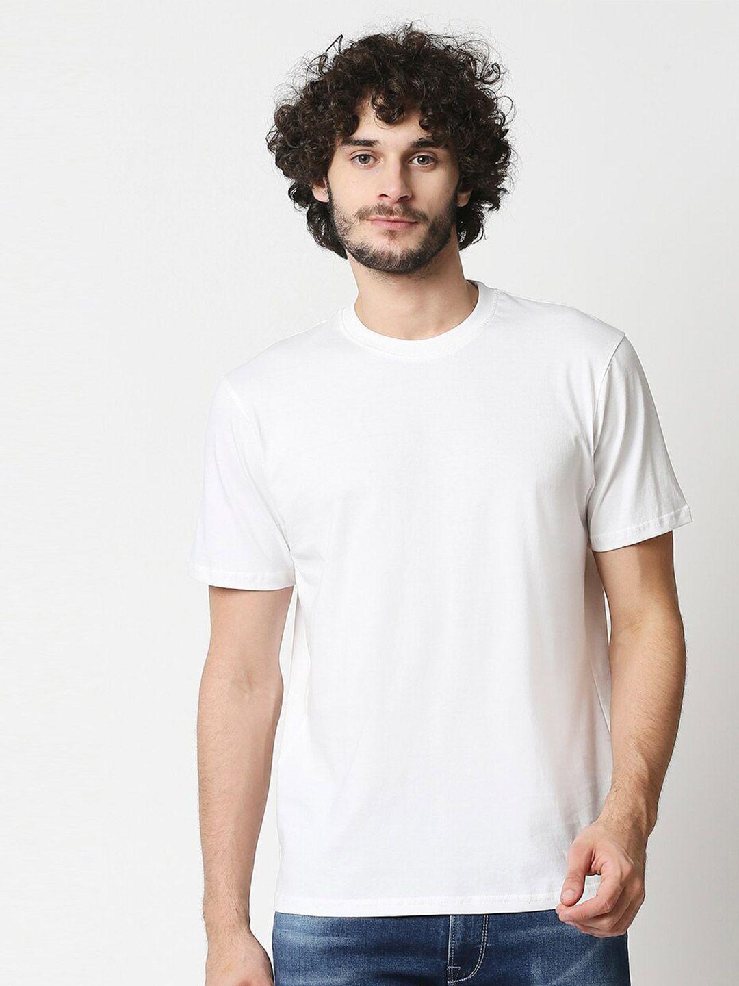 blamblack men white solid short sleeves t-shirt
