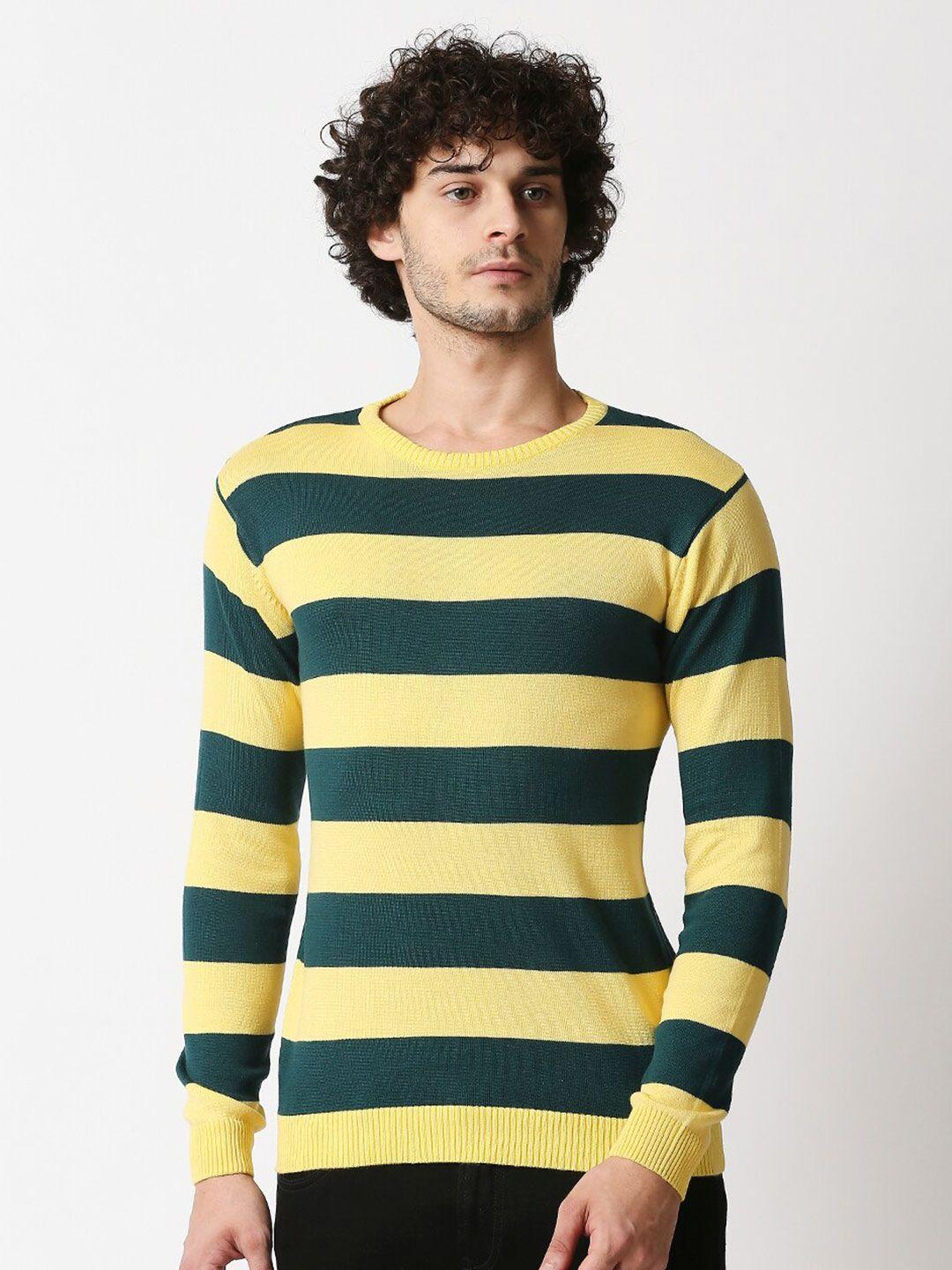 blamblack men yellow striped slim fit t-shirt