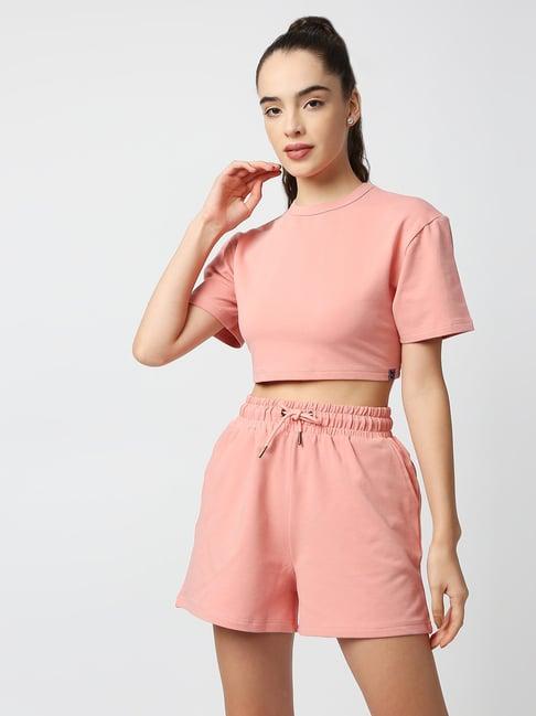 blamblack peach mini crop top with shorts