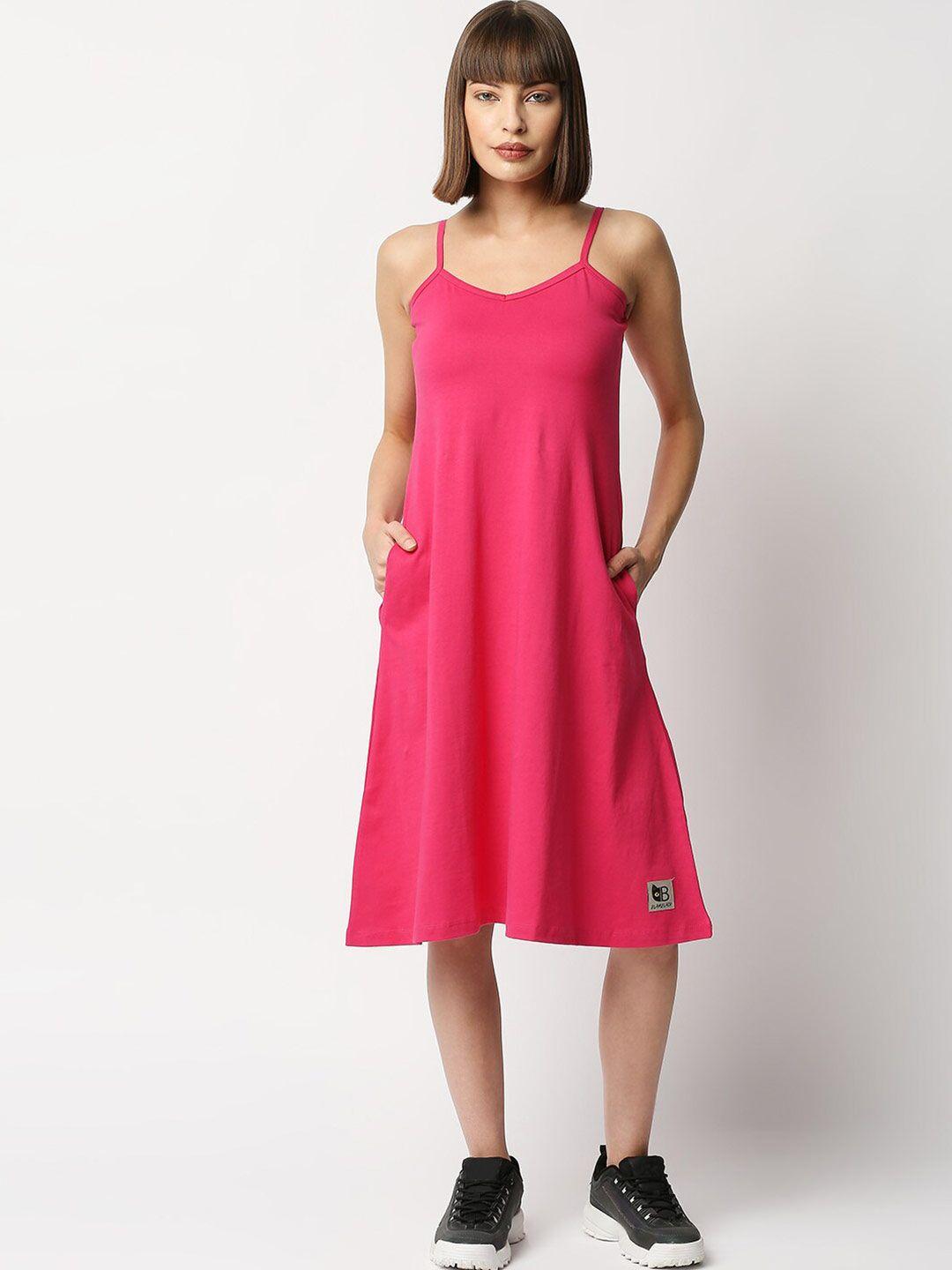 blamblack pink a-line midi dress