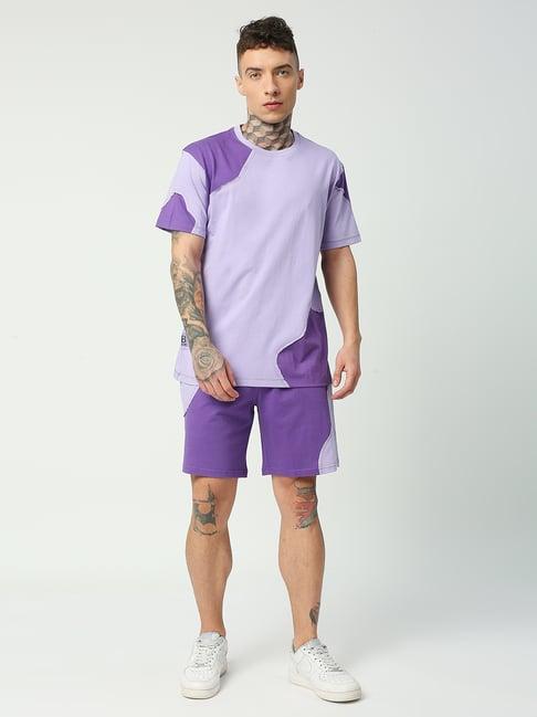 blamblack purple relaxed fit oversized t-shirt & shorts set