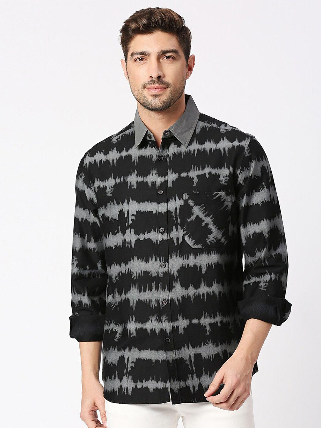 blamblack relaxed abstract printed spread collar casual shirt