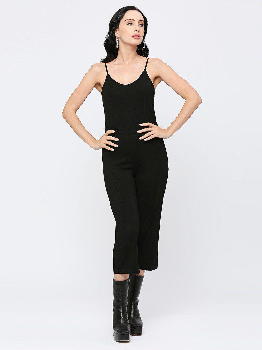 blamblack shoulder straps belted cotton basic jumpsuit