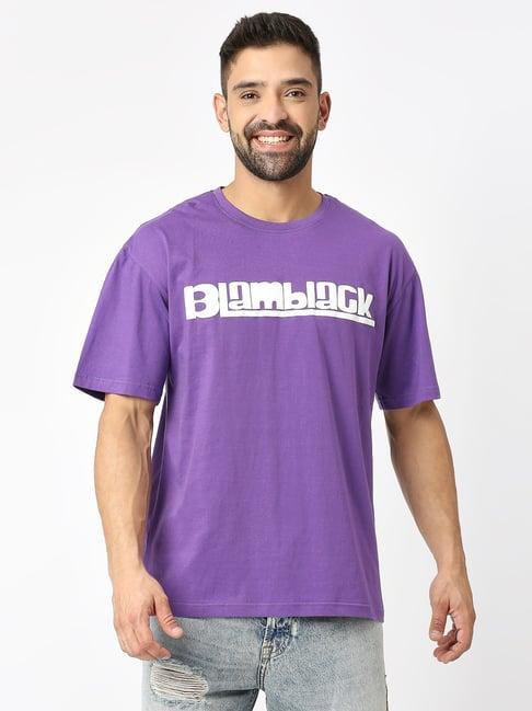 blamblack violet relaxed fit printed oversized crew t-shirt