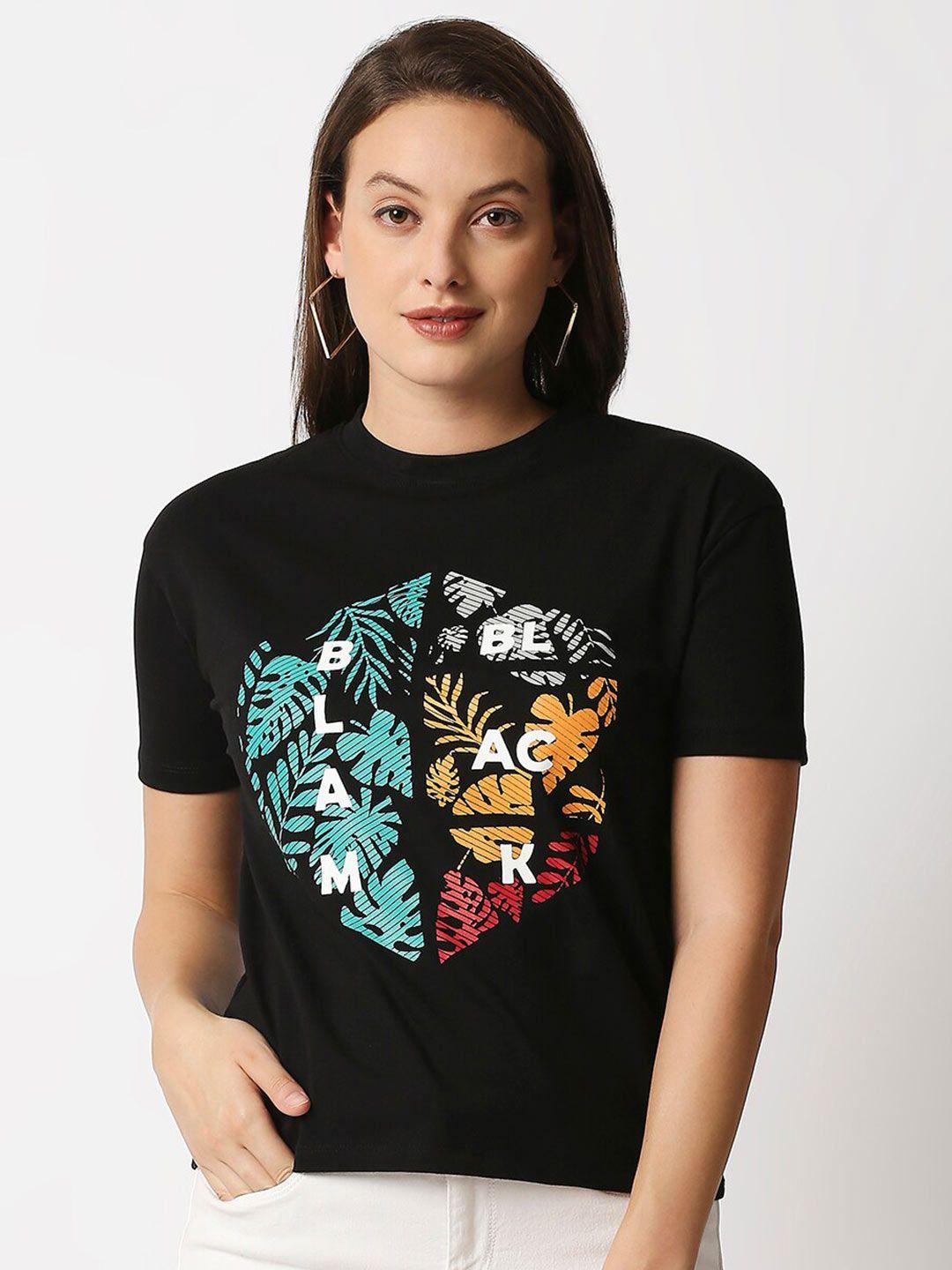 blamblack women black printed t-shirt