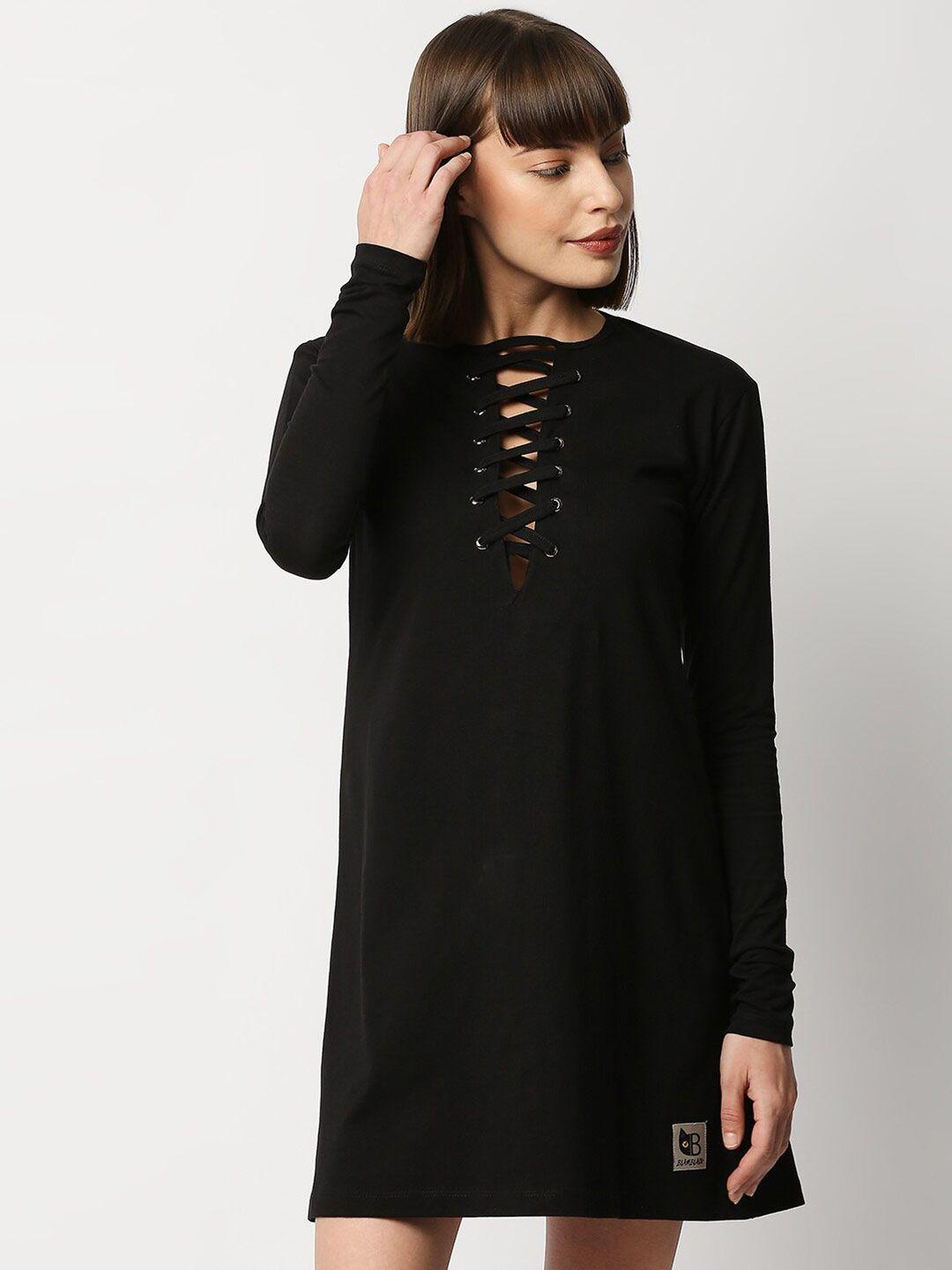 blamblack women black solid a-line dress