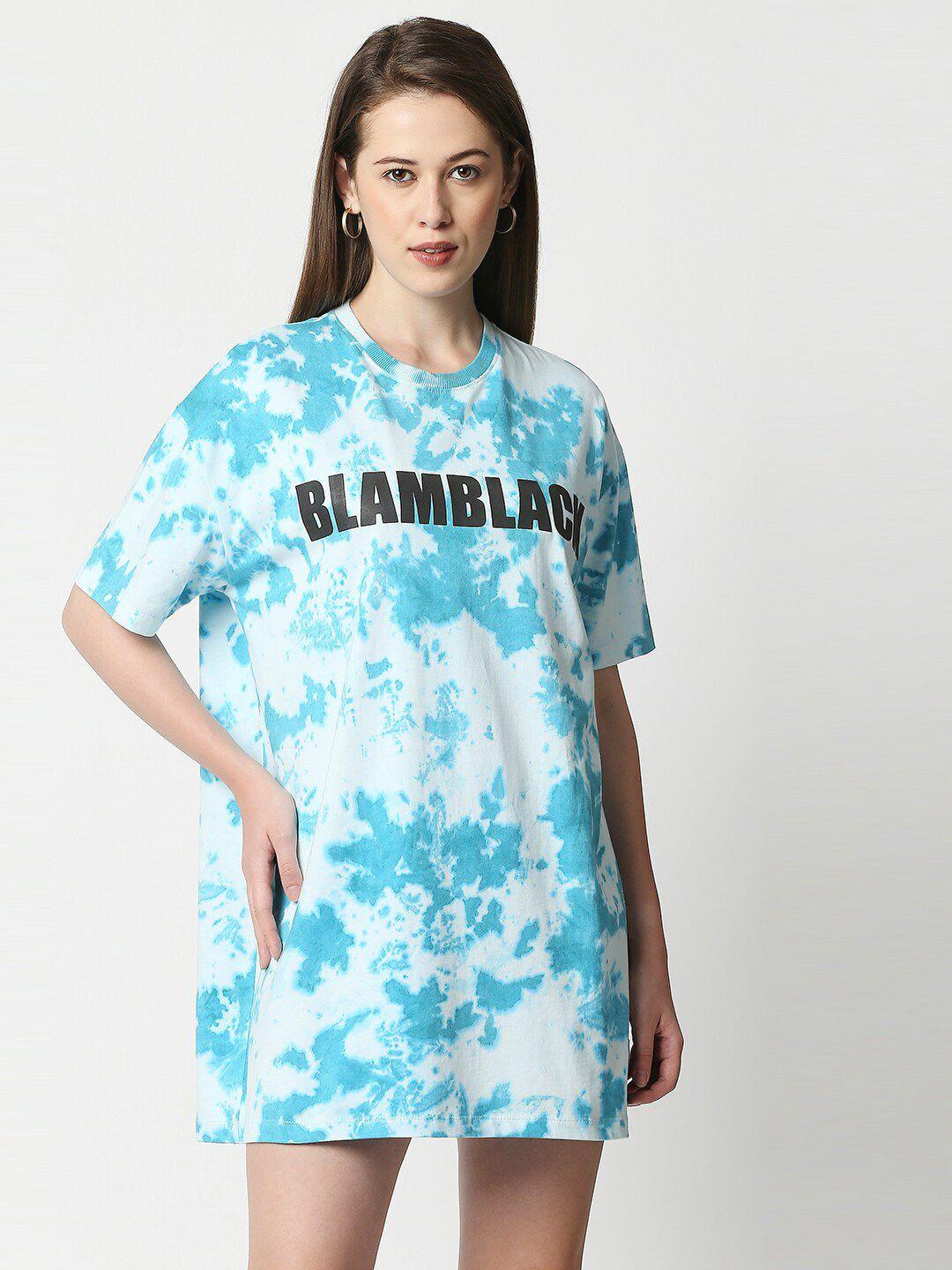 blamblack women blue & white a-line cotton dress