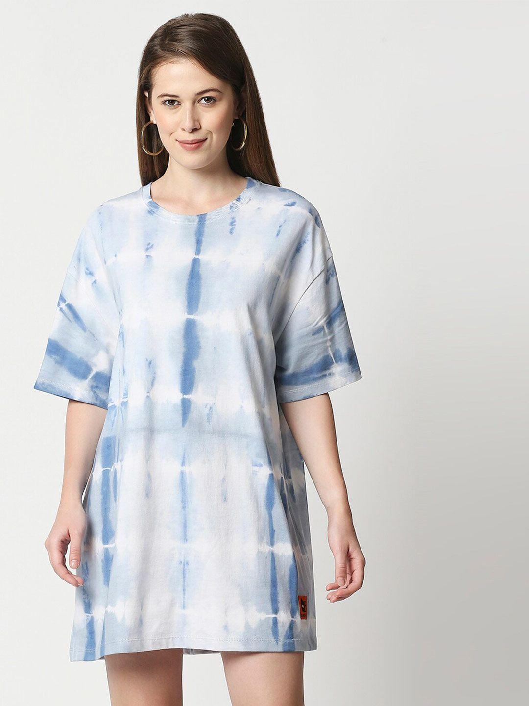 blamblack women blue & white tie and dye a-line cotton dress