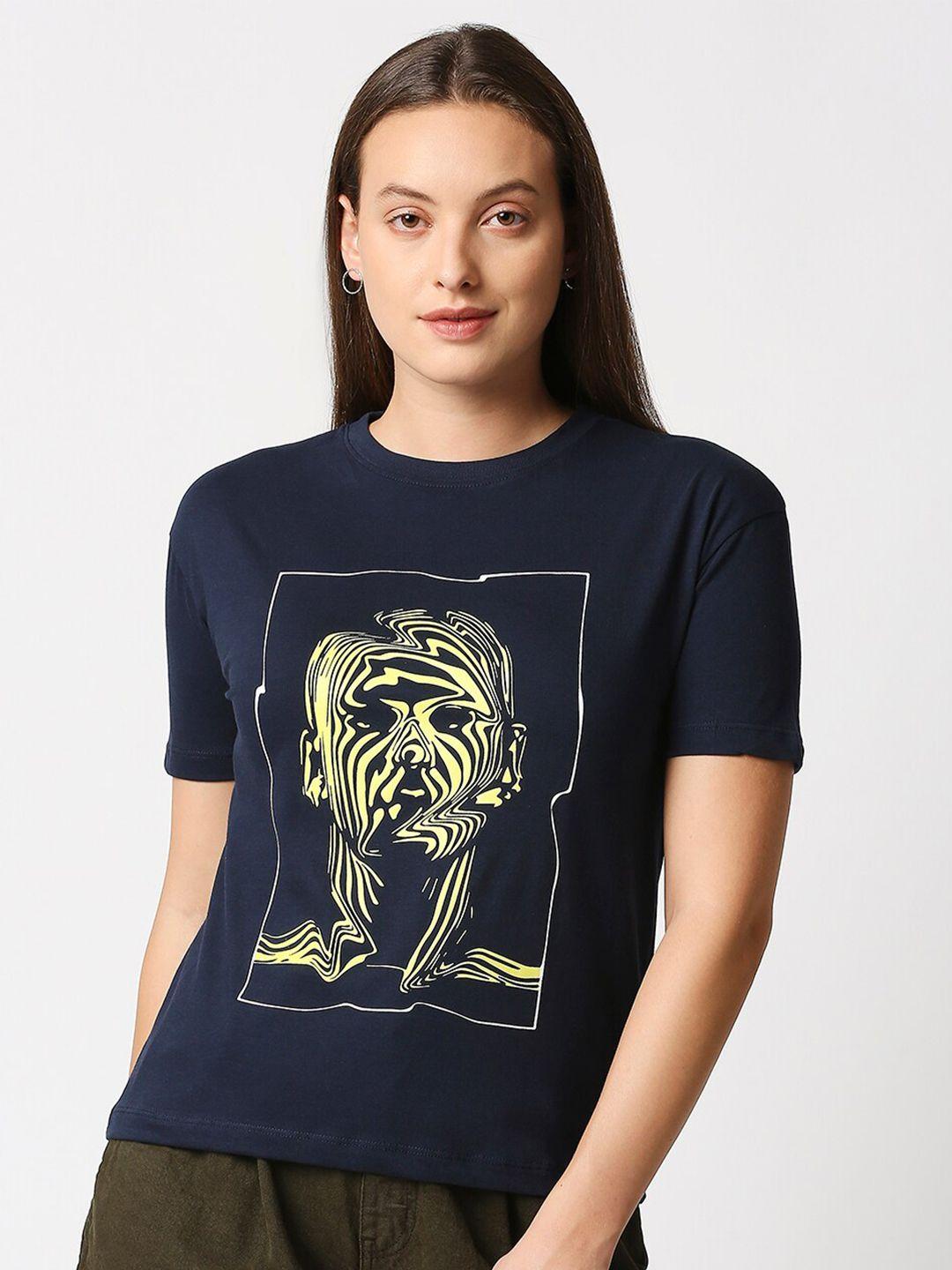 blamblack women blue printed t-shirt