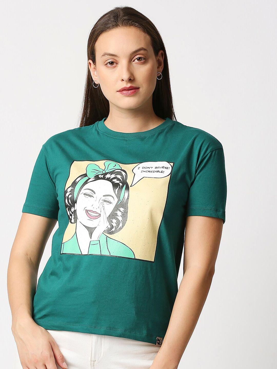 blamblack women green graphic printed t-shirt