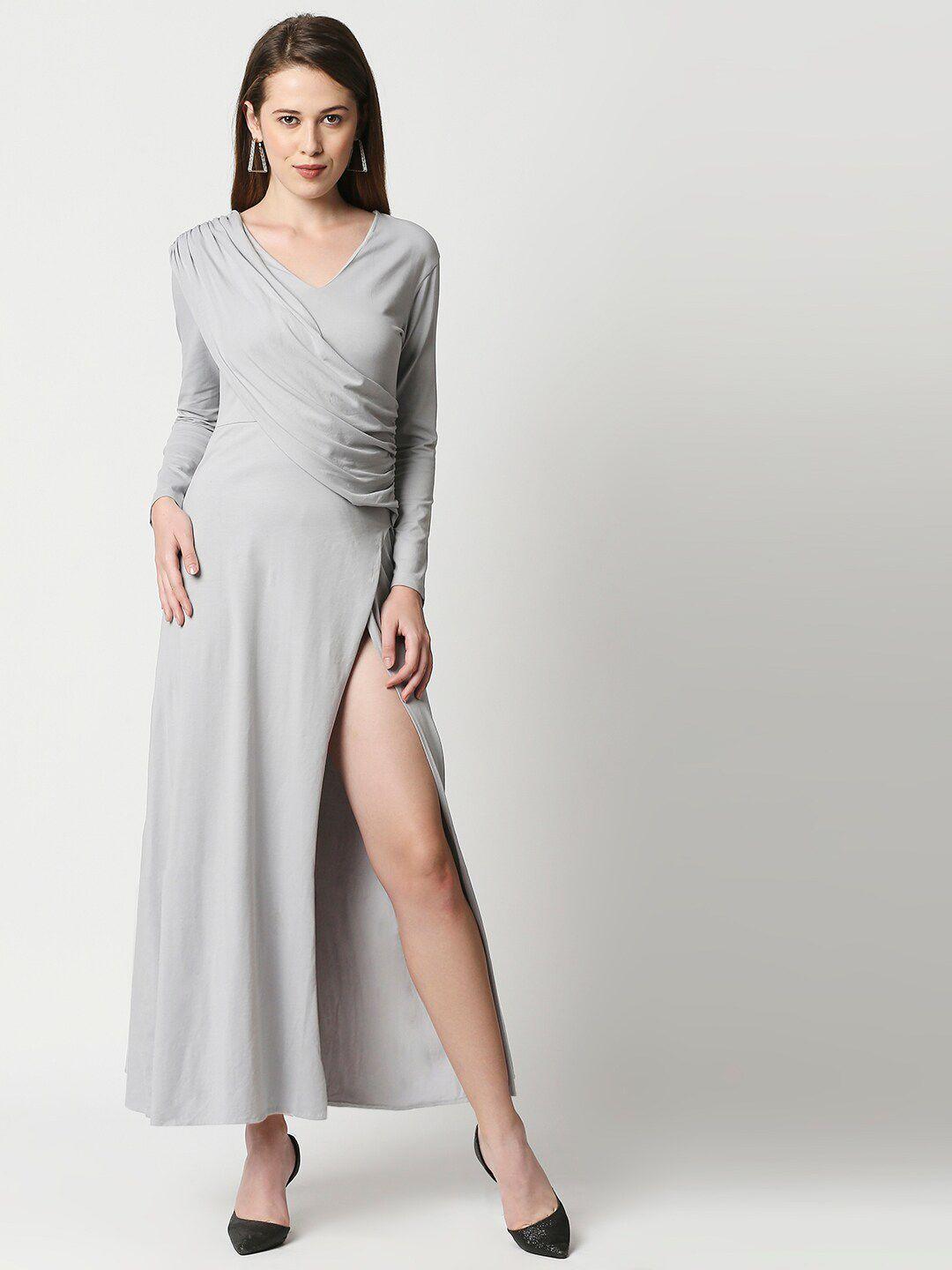 blamblack women grey v neck maxi dress