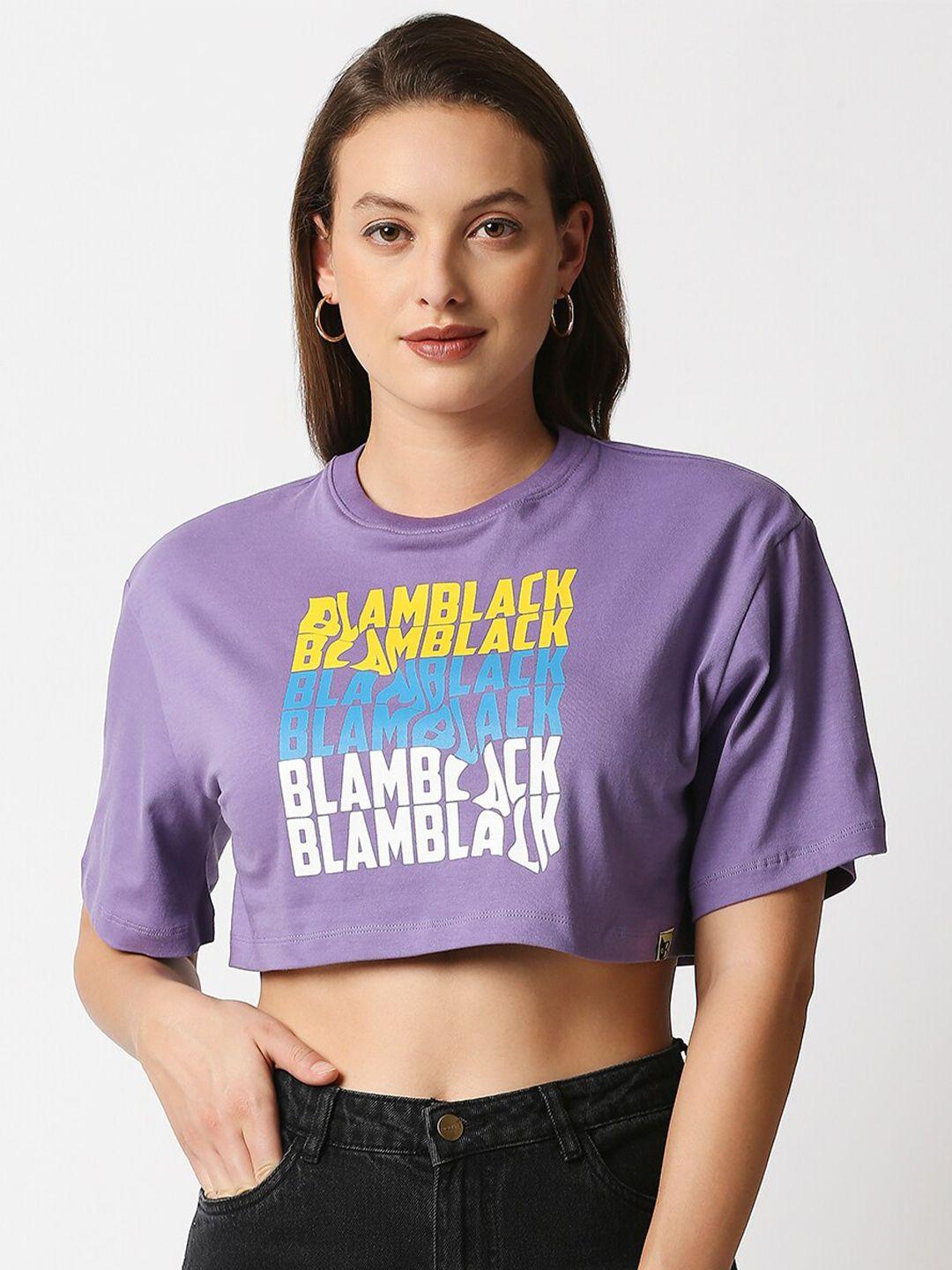 blamblack women purple print crop top