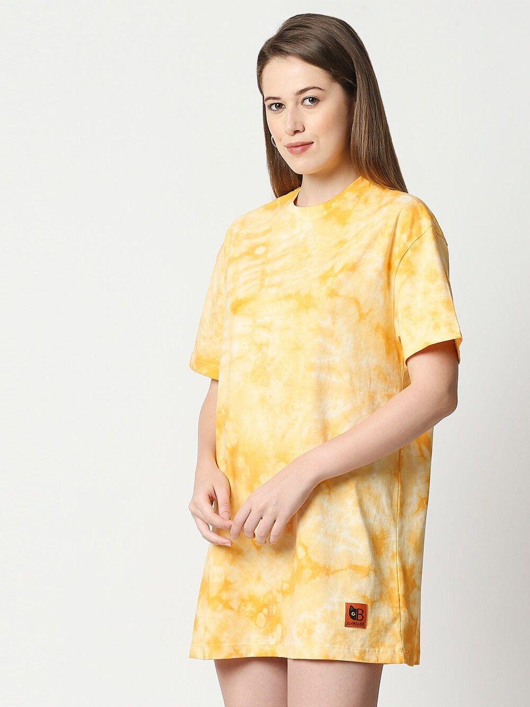 blamblack women yellow a-line mini cotton dress