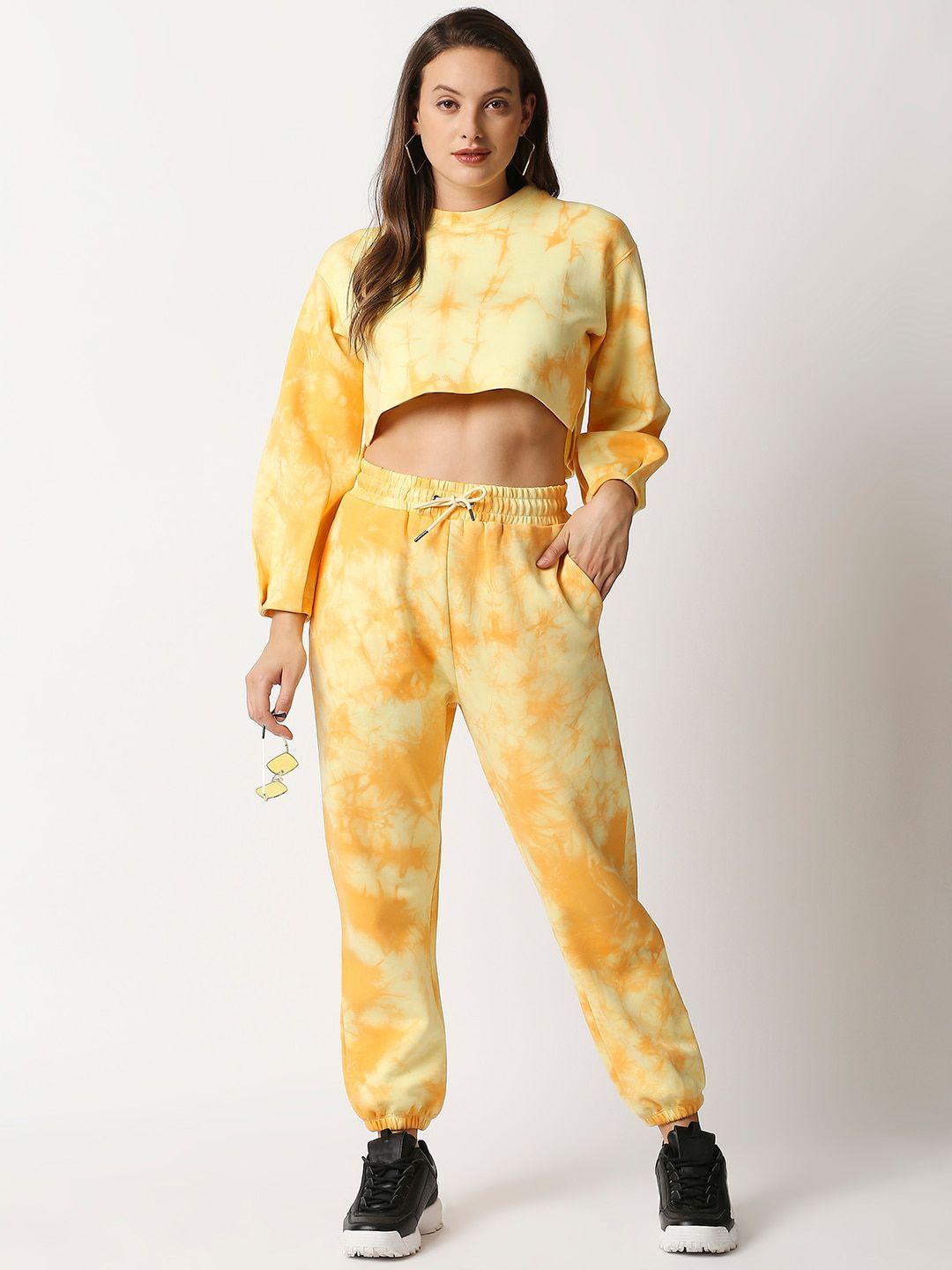 blamblack women yellow tie and dye printed co-ords