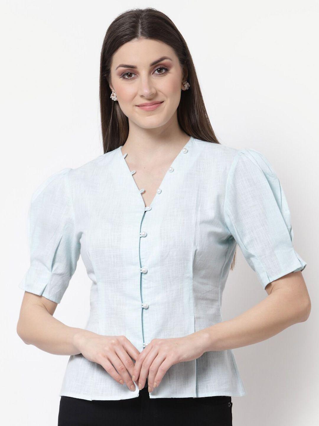 blanc9 blue pure cotton shirt style top