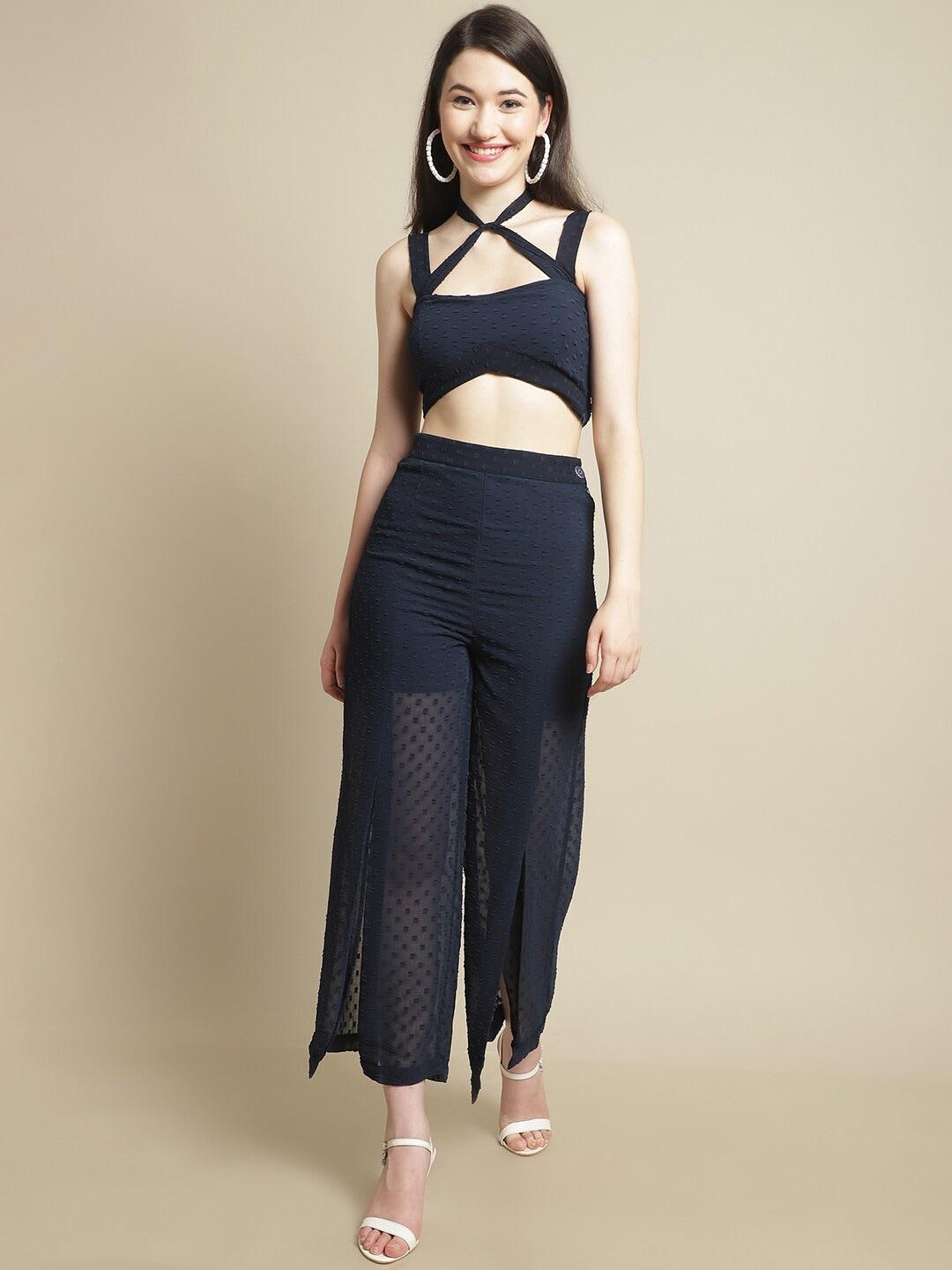 blanc9 self design crop top with trousers