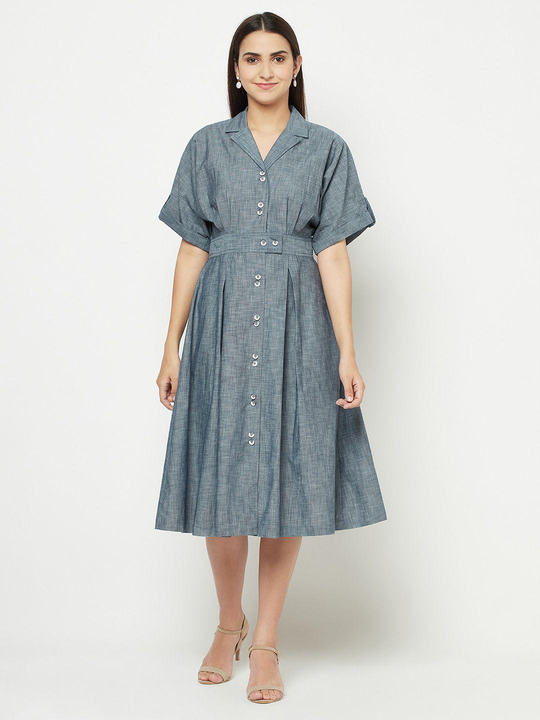 blanc9 shirt collar fit and flare cotton dress