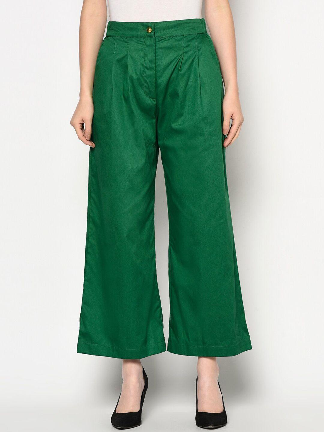 blanc9 women green pleated peg trousers