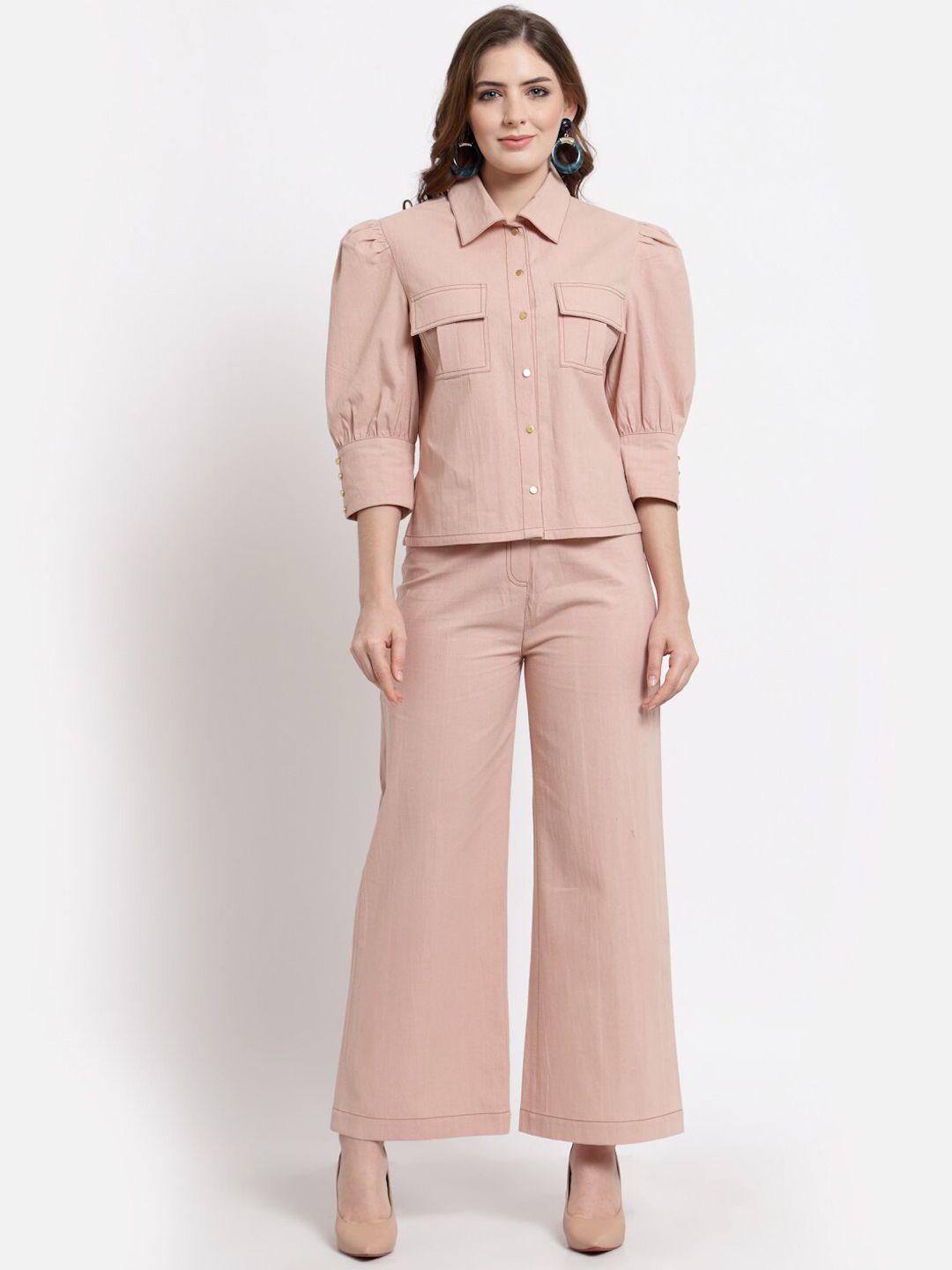 blanc9 women peach-coloured mid-rise regular fit trousers
