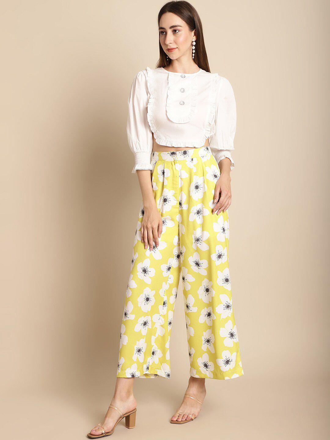 blanc9 floral printed frills top with palazzos co-ords