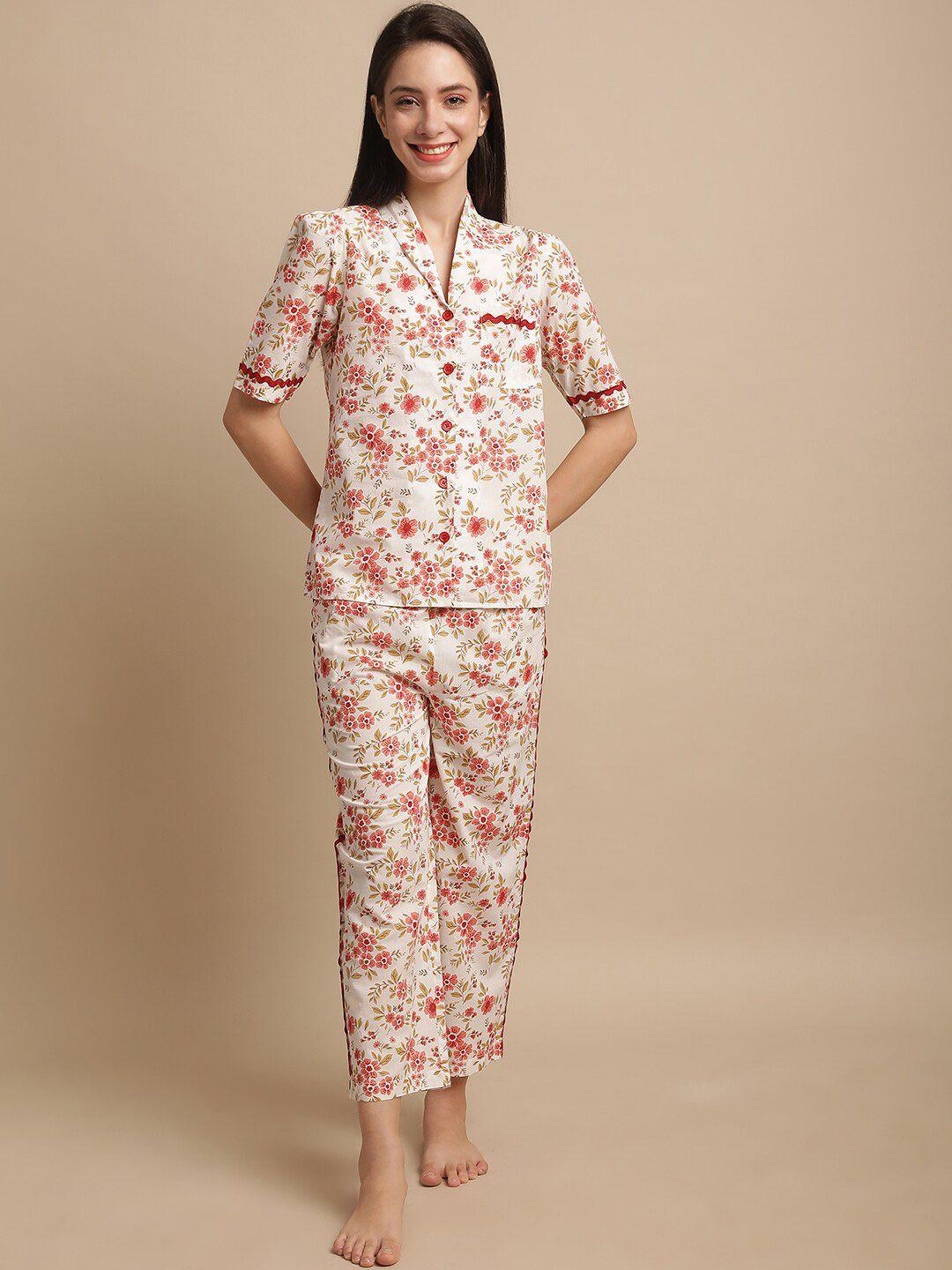 blanc9 floral printed pure cotton shirt & trousers