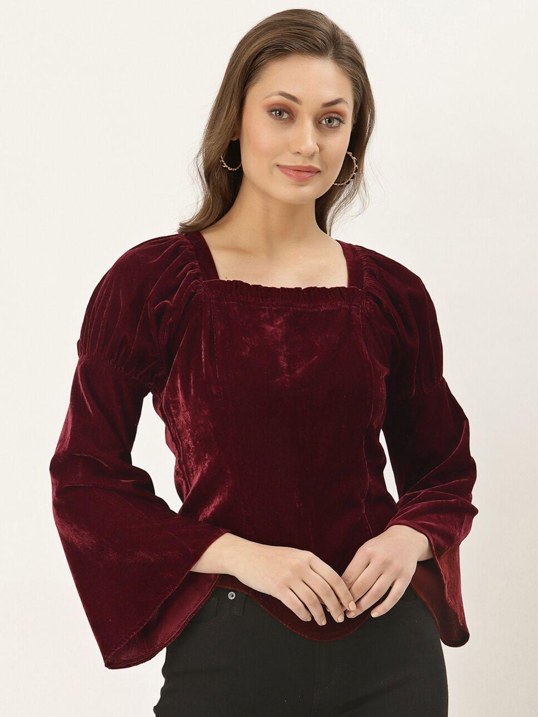 blanc9 maroon bell sleeves velvet top