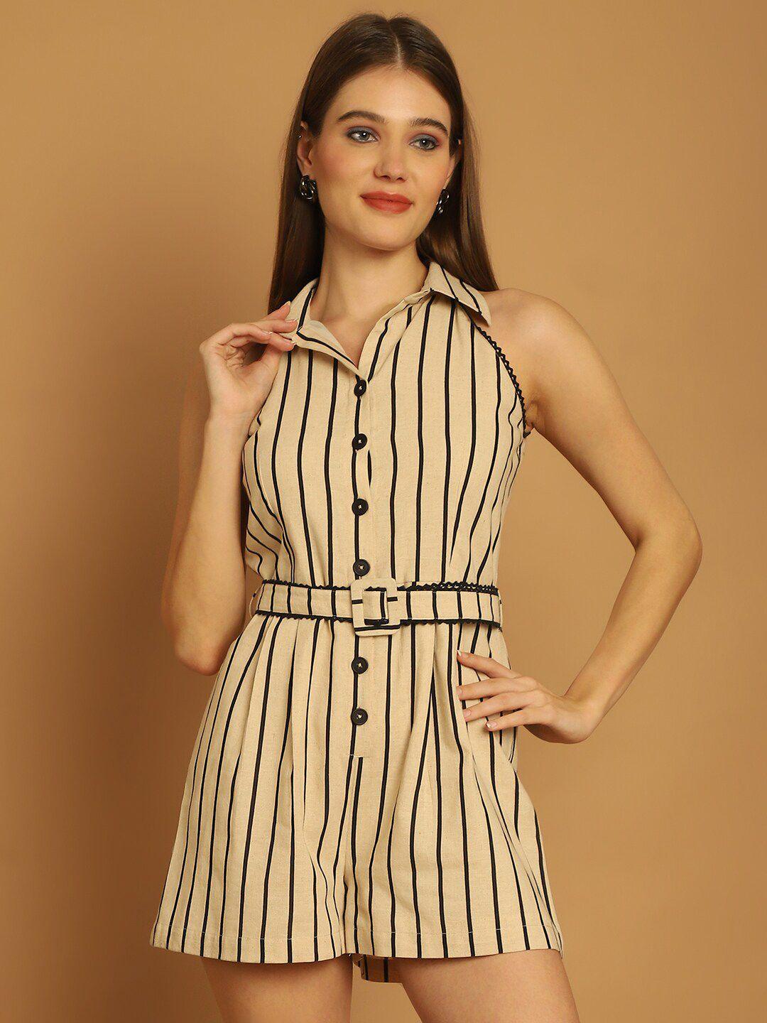 blanc9 striped sleeveless cotton playsuit