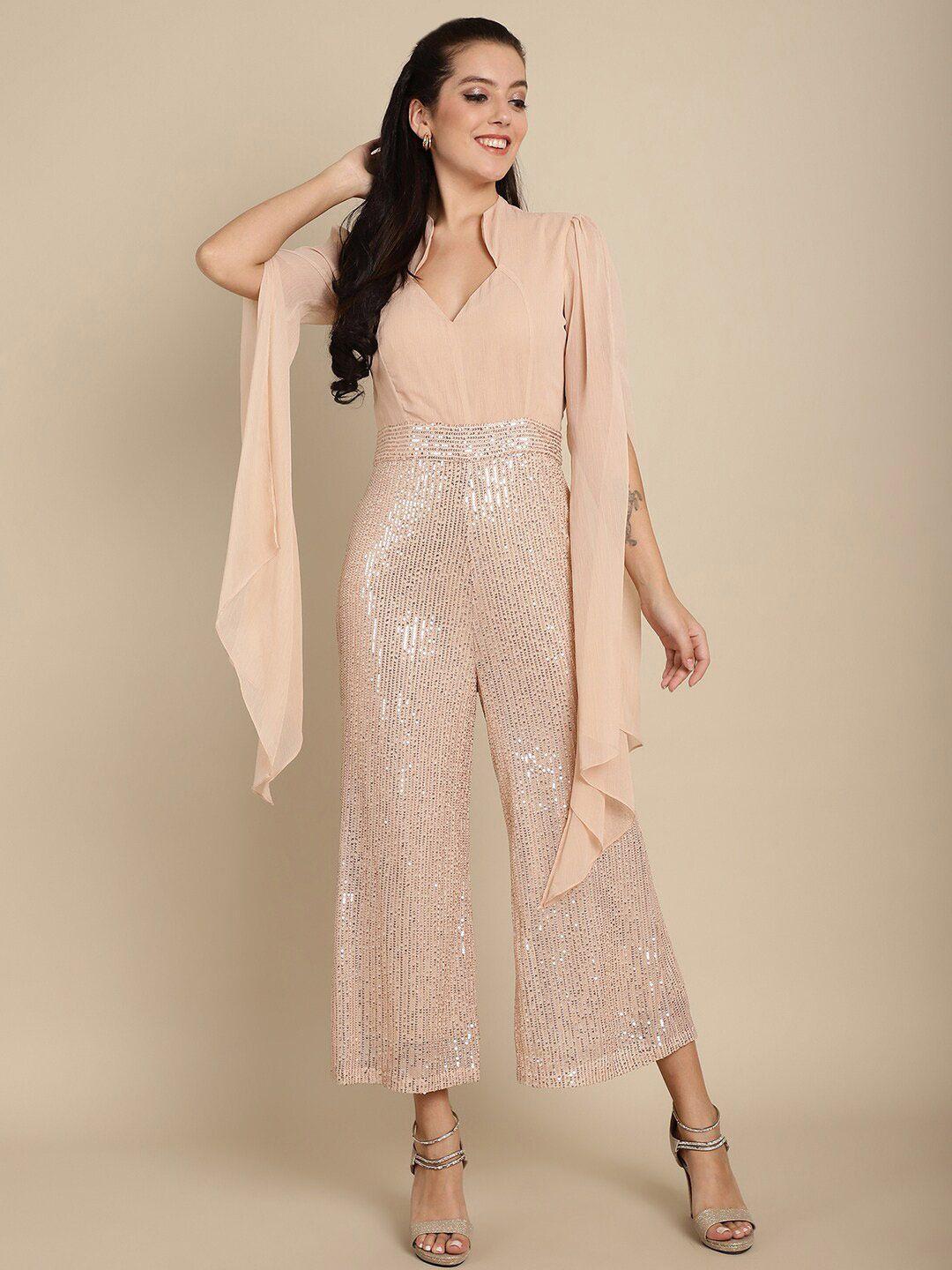 blanc9 v-neck sequinned basic jumpsuit