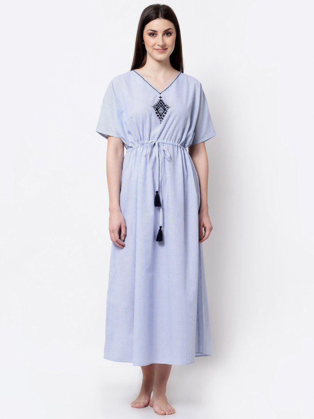 blanc9 v-neck striped printed pure cotton maxi nightdress