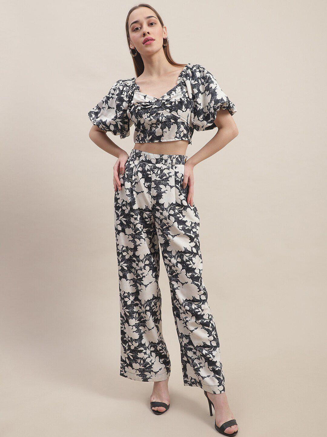 blanc9 white printed crop top & trousers