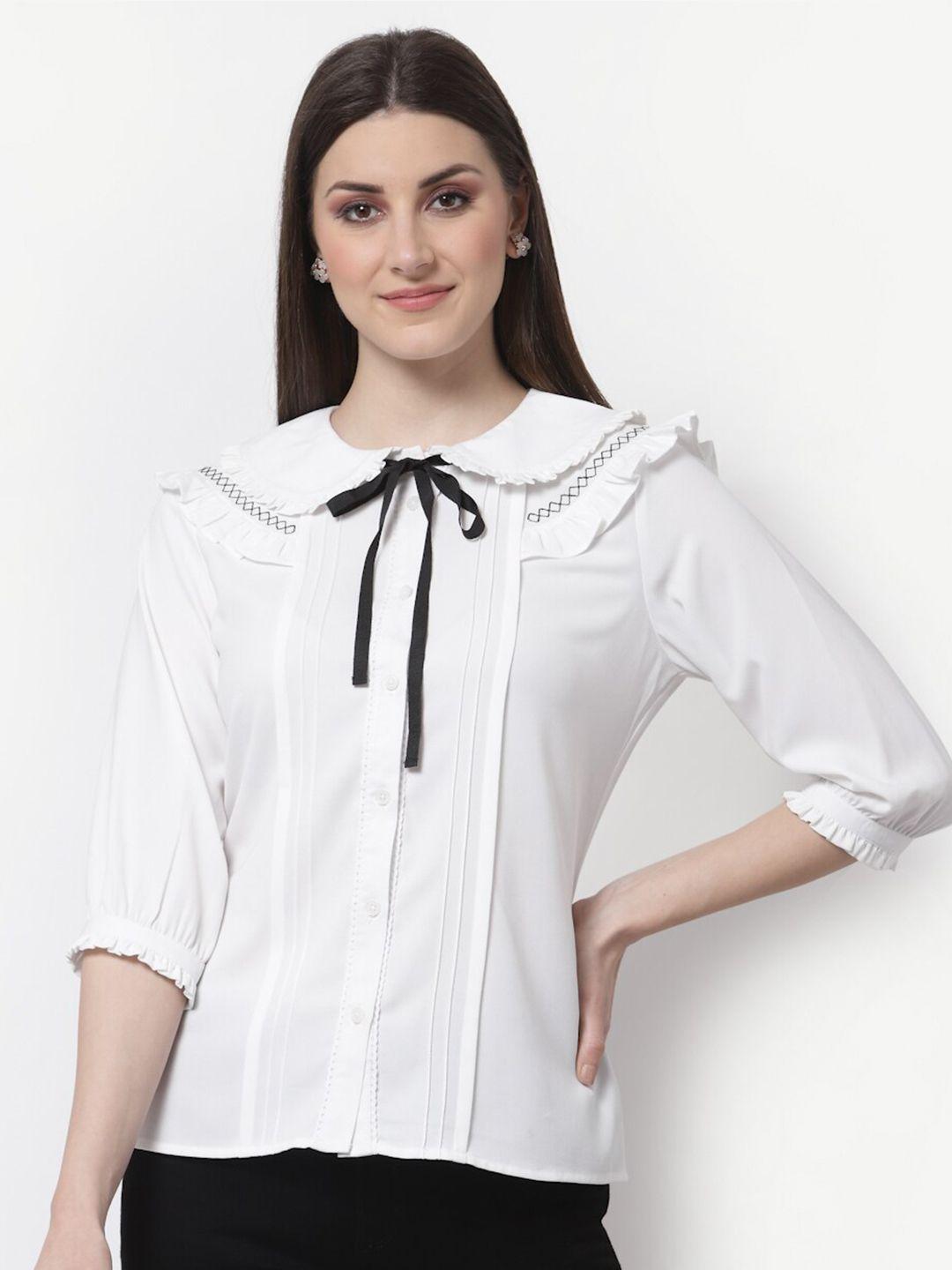 blanc9 white tie-up neck crepe top