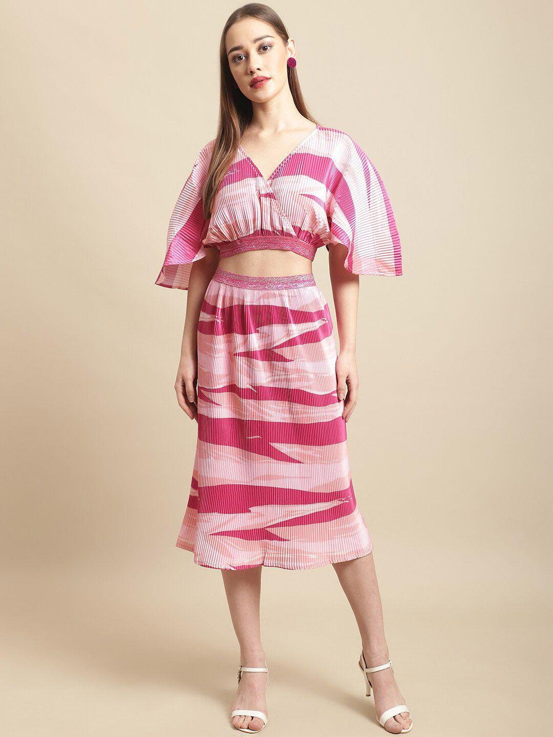 blanc9 women abstract printed kimino top with midi-length skirt