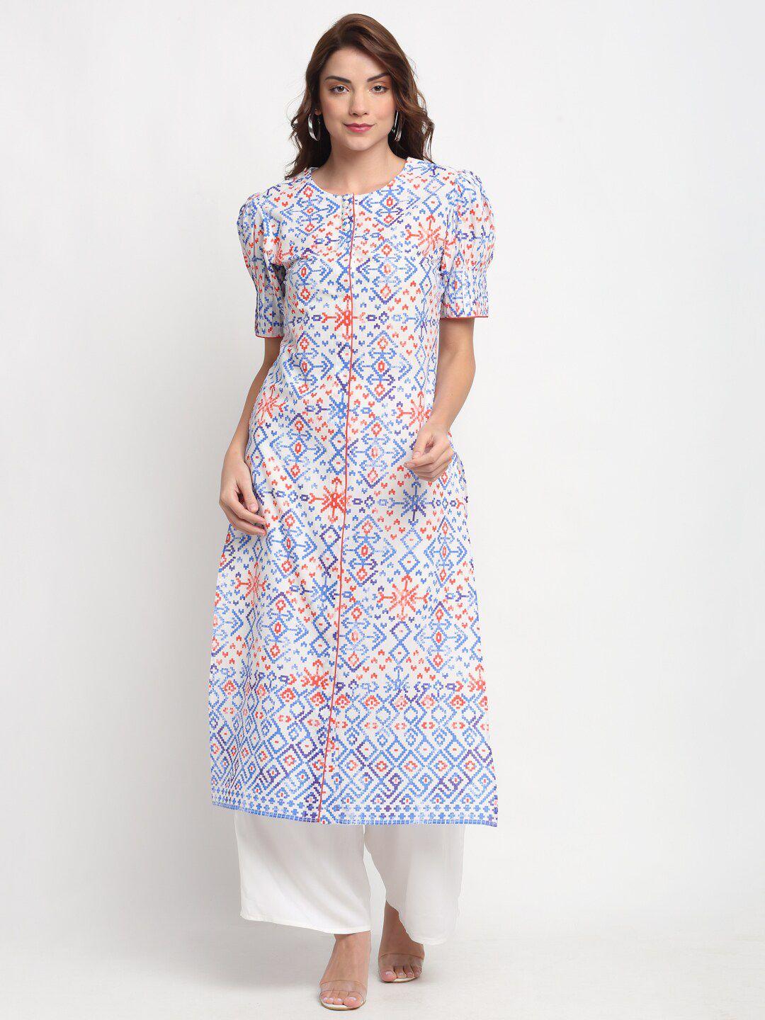 blanc9 women blue geometric printed kurta