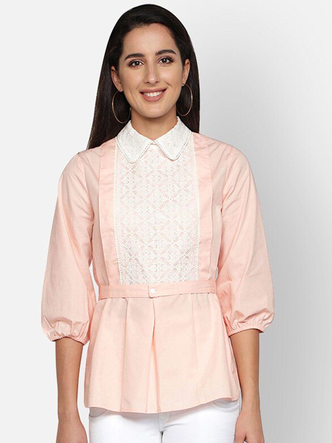 blanc9 women pink comfort lace yoke casual cotton shirt