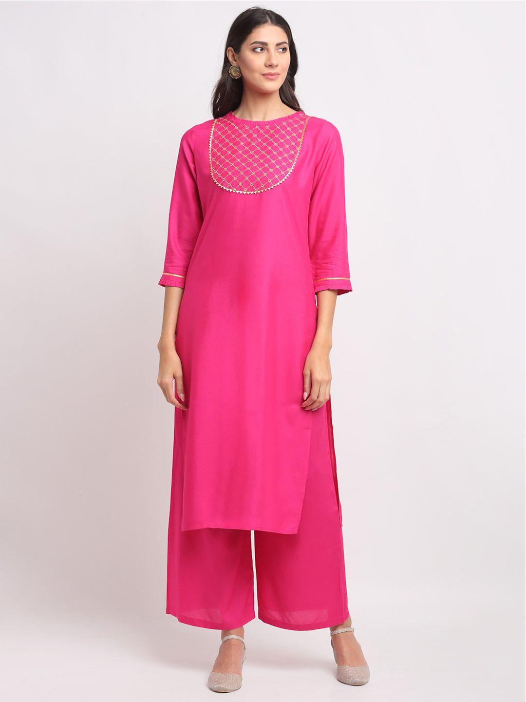 blanc9 women pink embroidered kurta