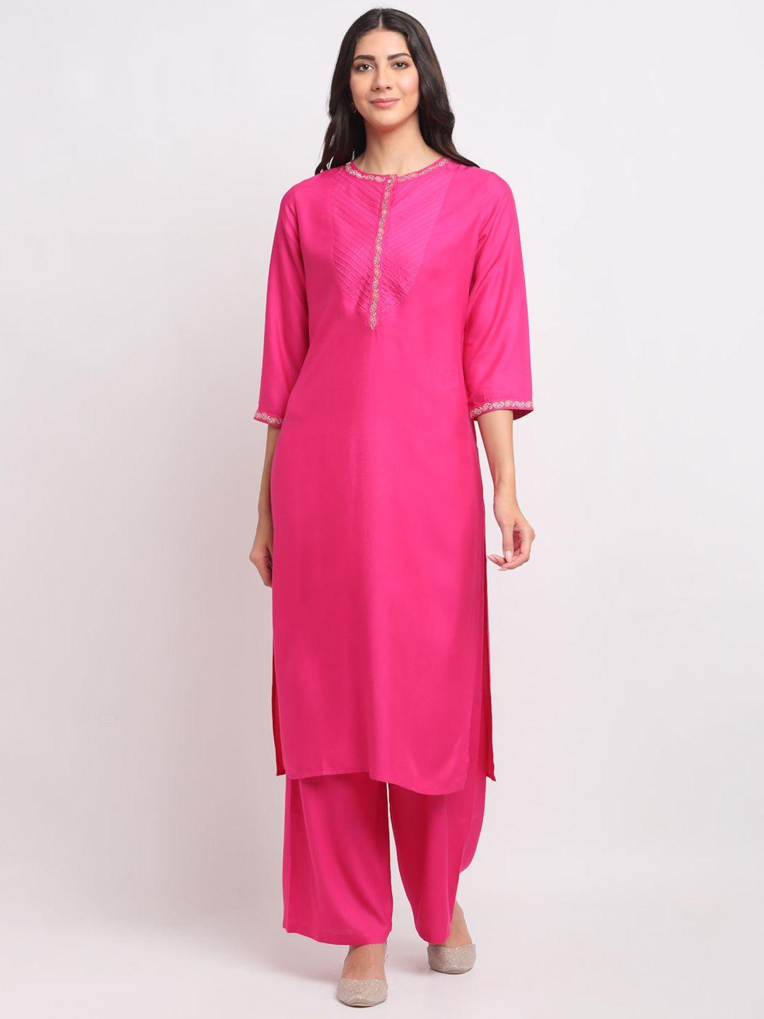 blanc9 women pink embroidered kurta