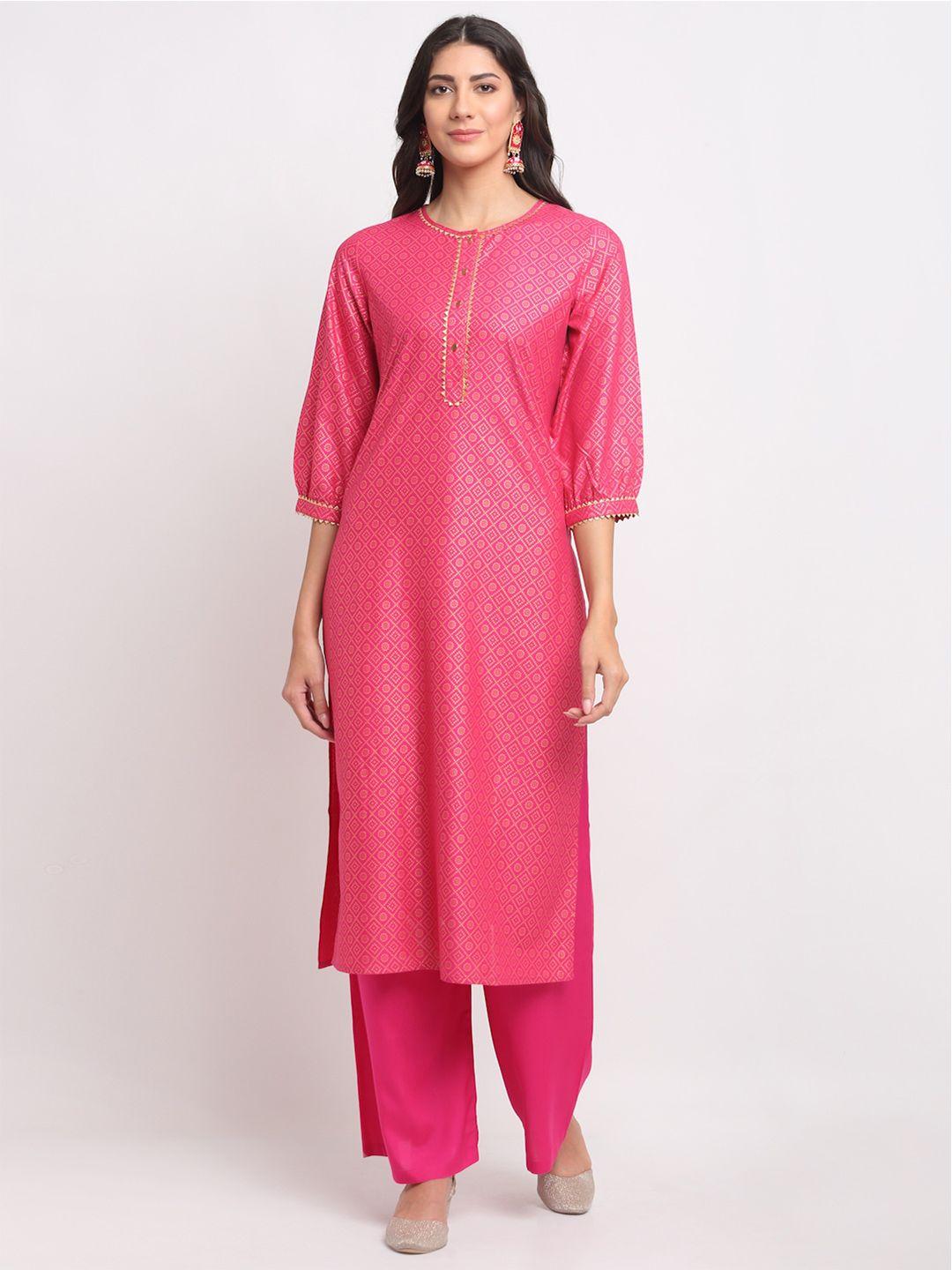 blanc9 women pink ethnic motifs printed kurta