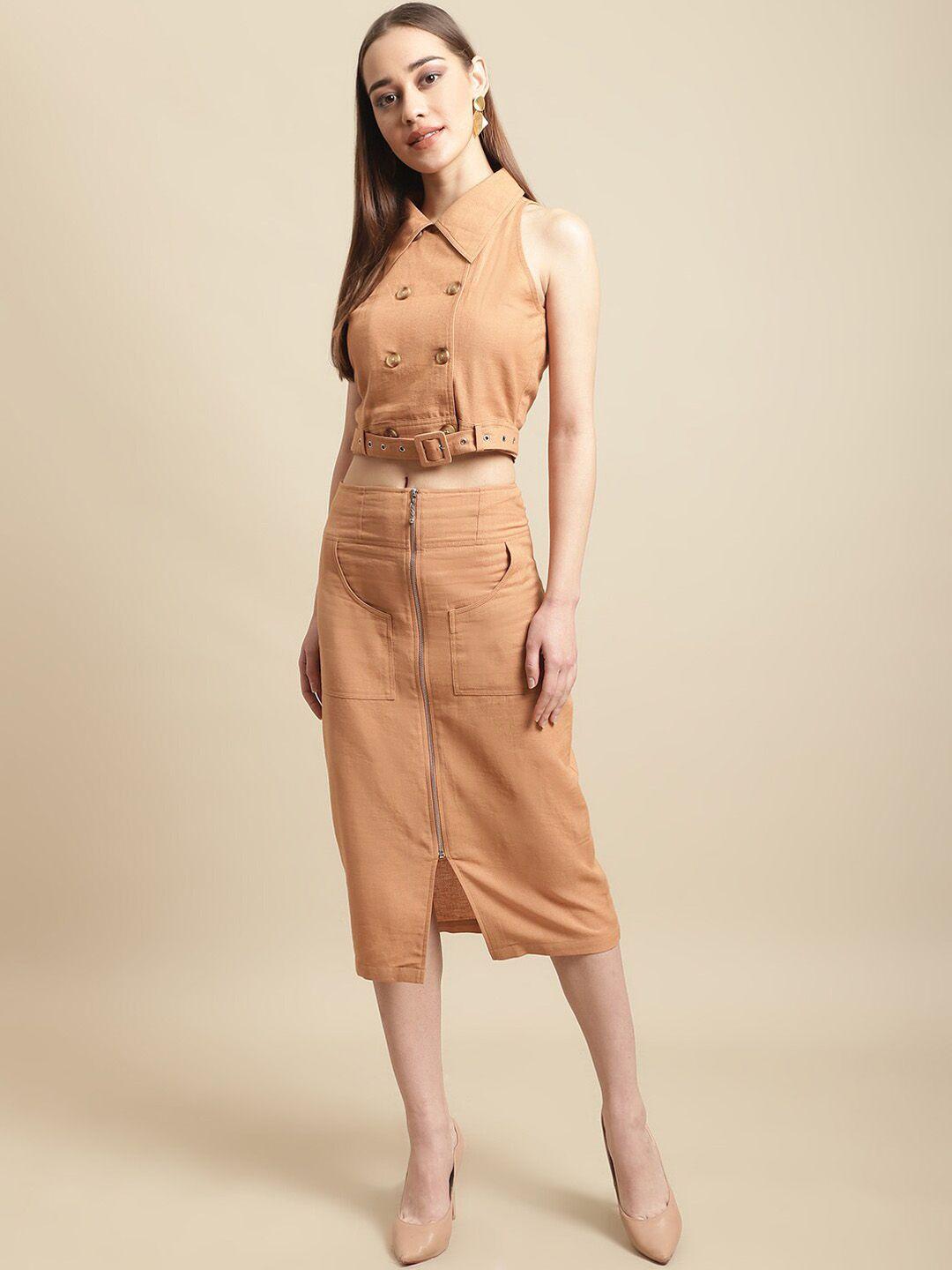 blanc9 women pure cotton crop top with zipper skirt