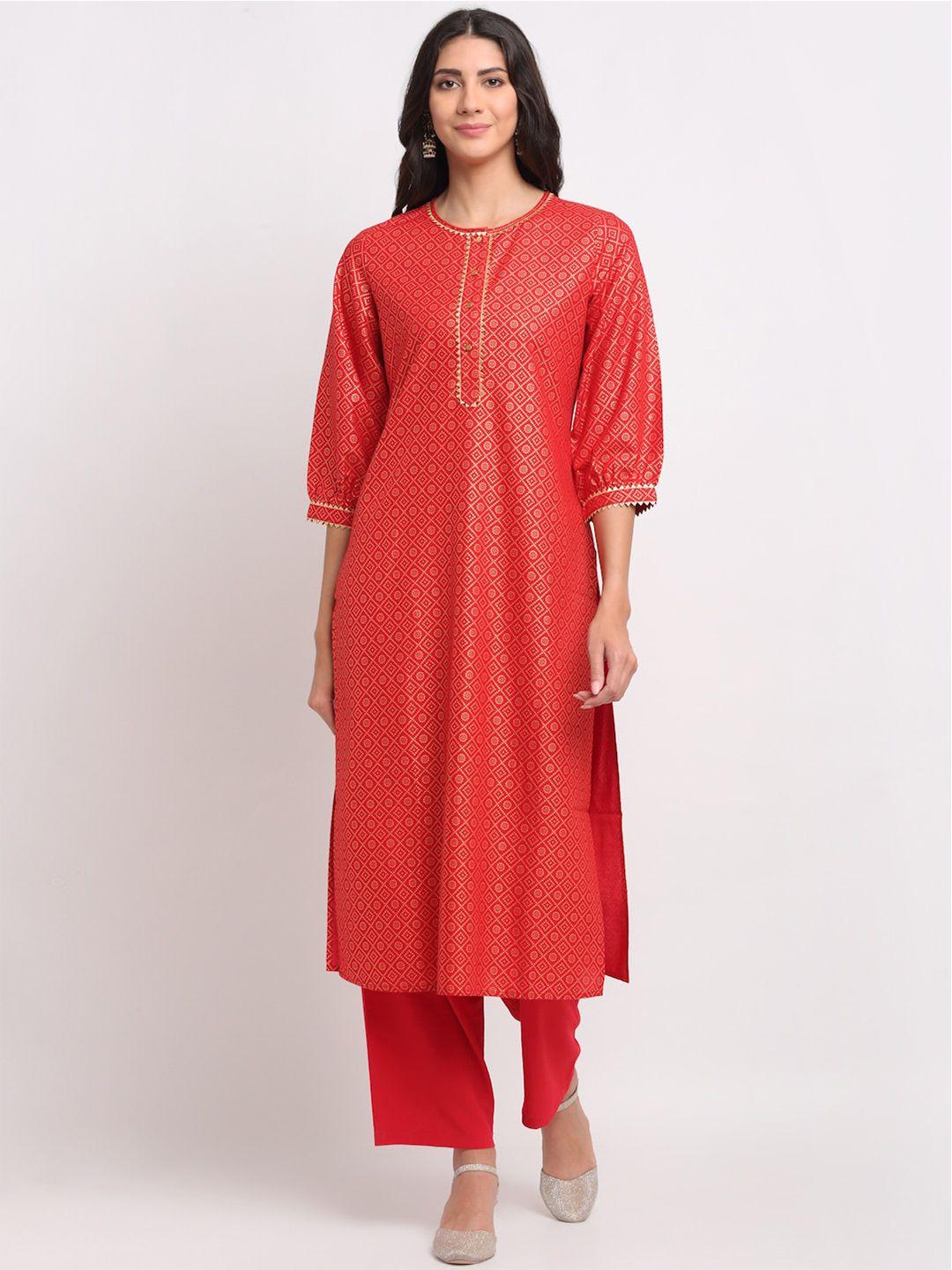 blanc9 women red printed gotta patti kurta