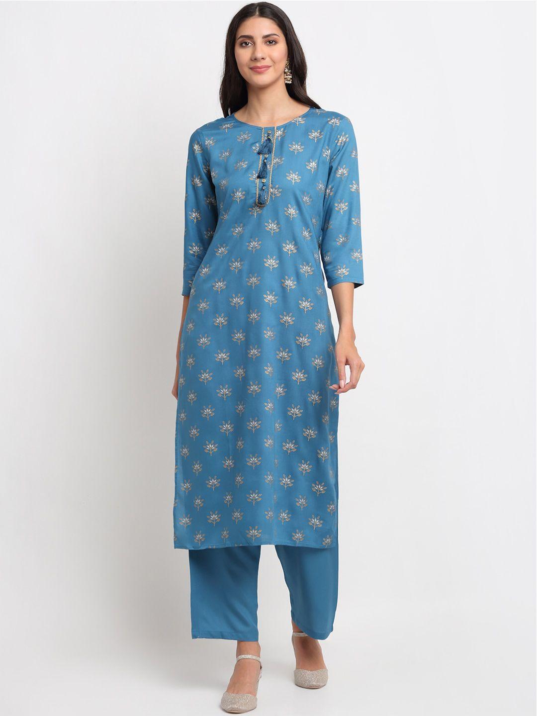 blanc9 women teal geometric printed kurta