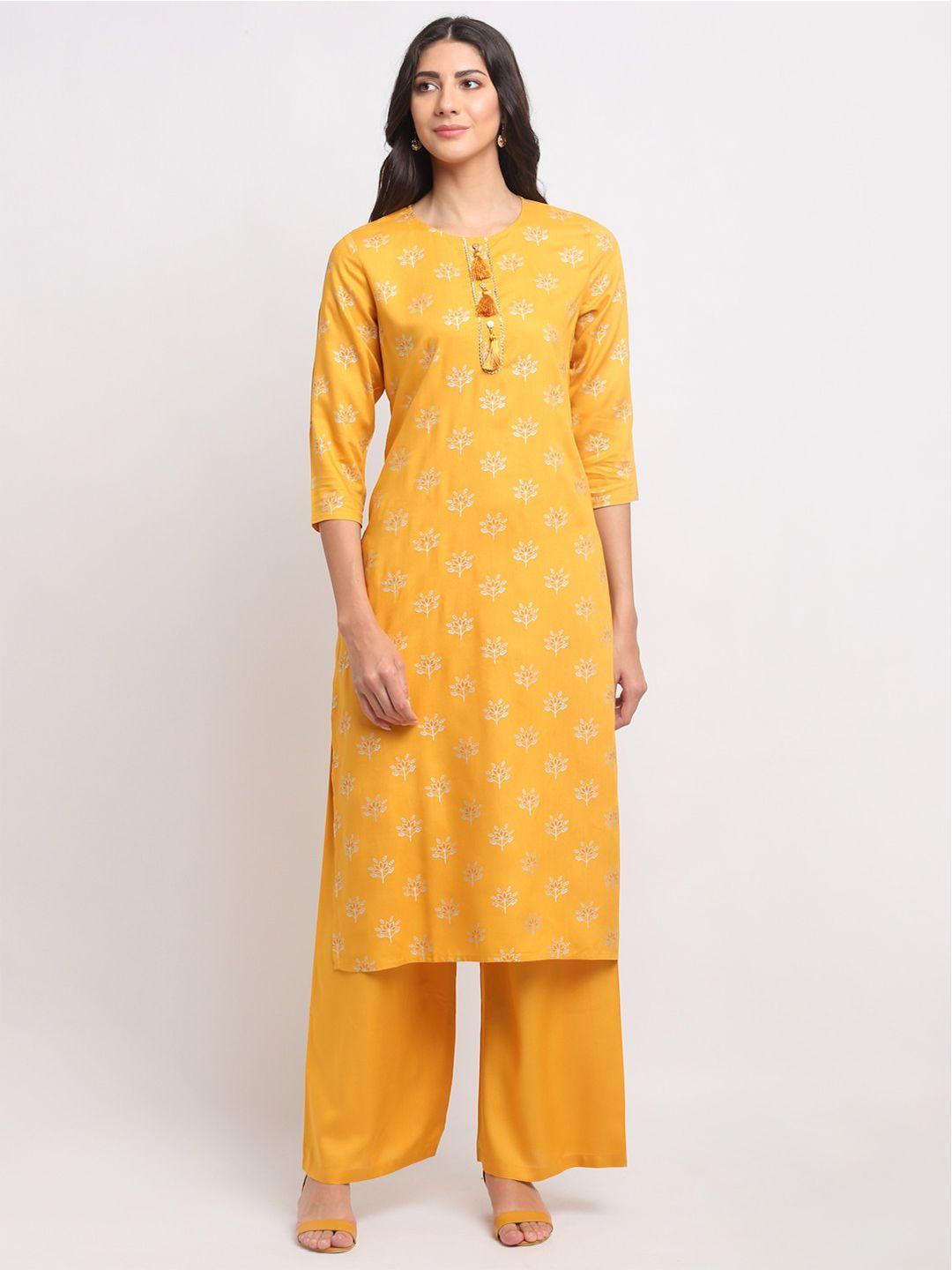 blanc9 women yellow ethnic motifs printed kurta