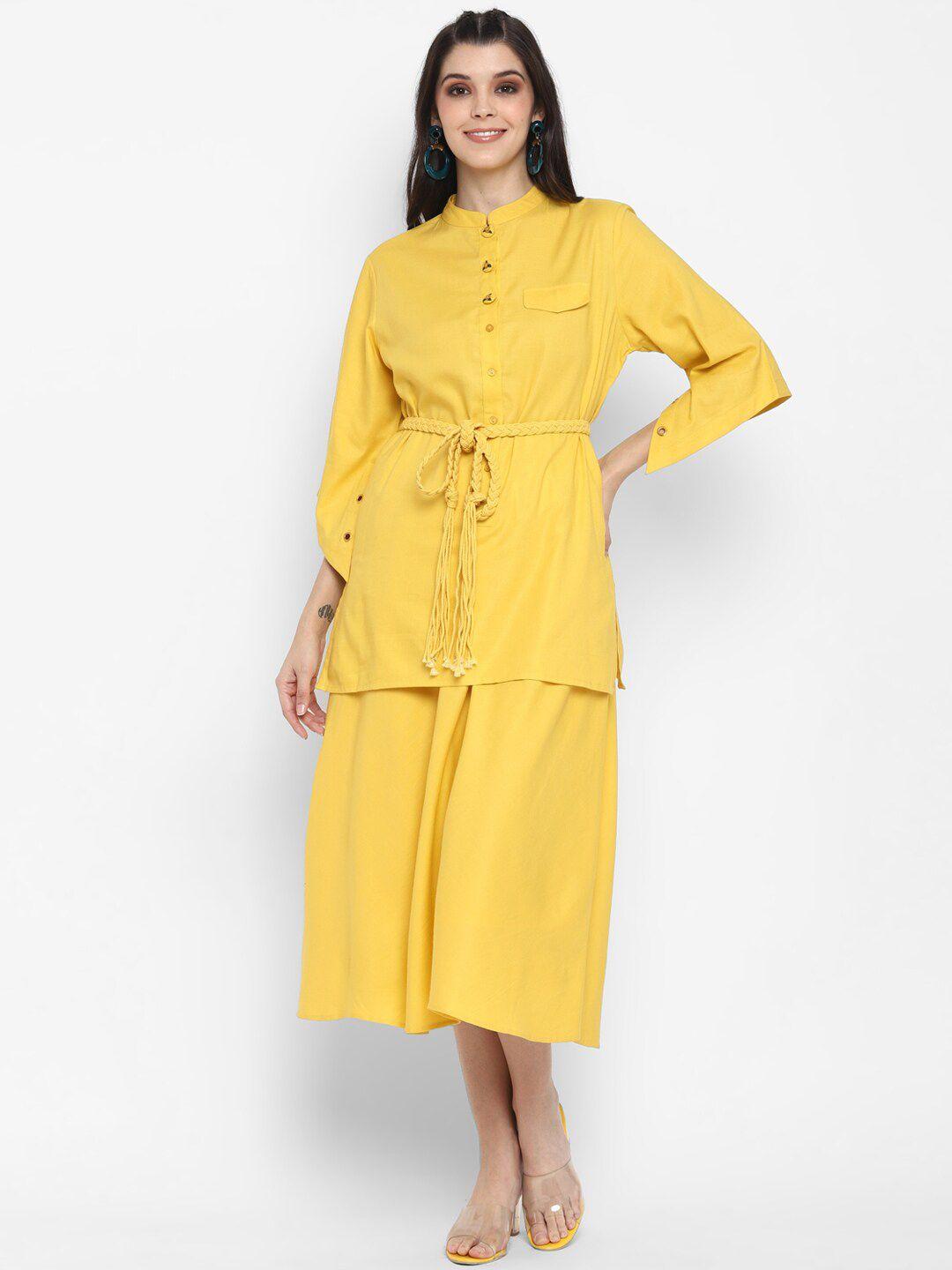 blanc9 women yellow regular pure cotton kurta with palazzos set